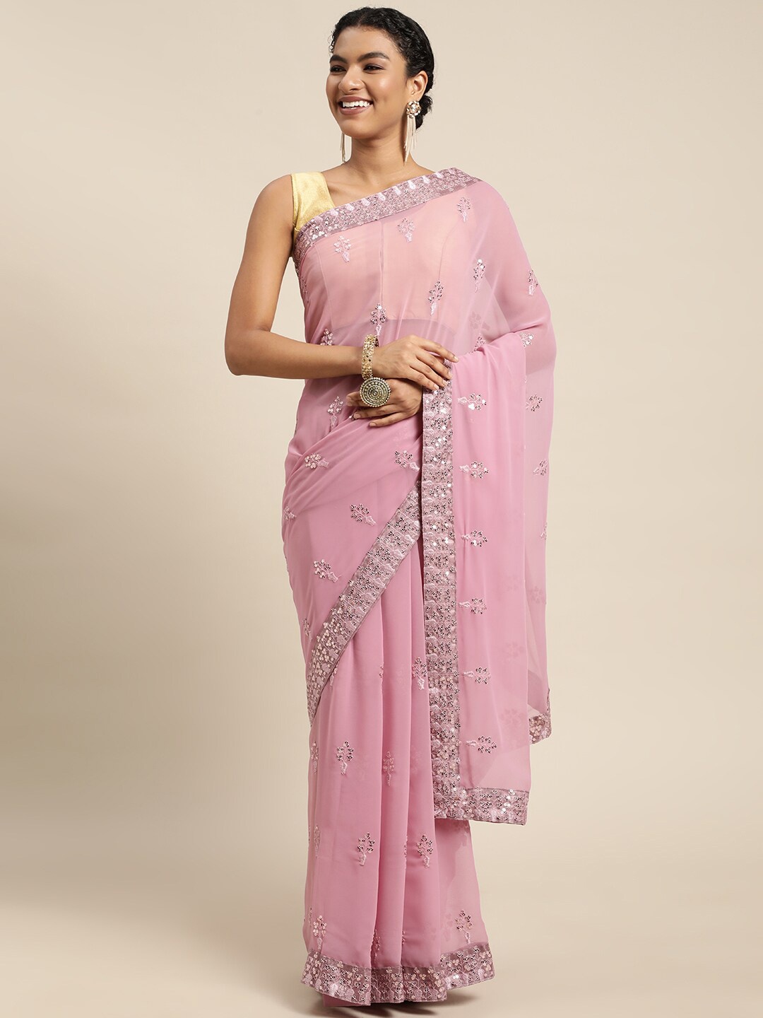 

Mitera Purple Embellished Sequinned Pure Georgette Ready to Wear Saree