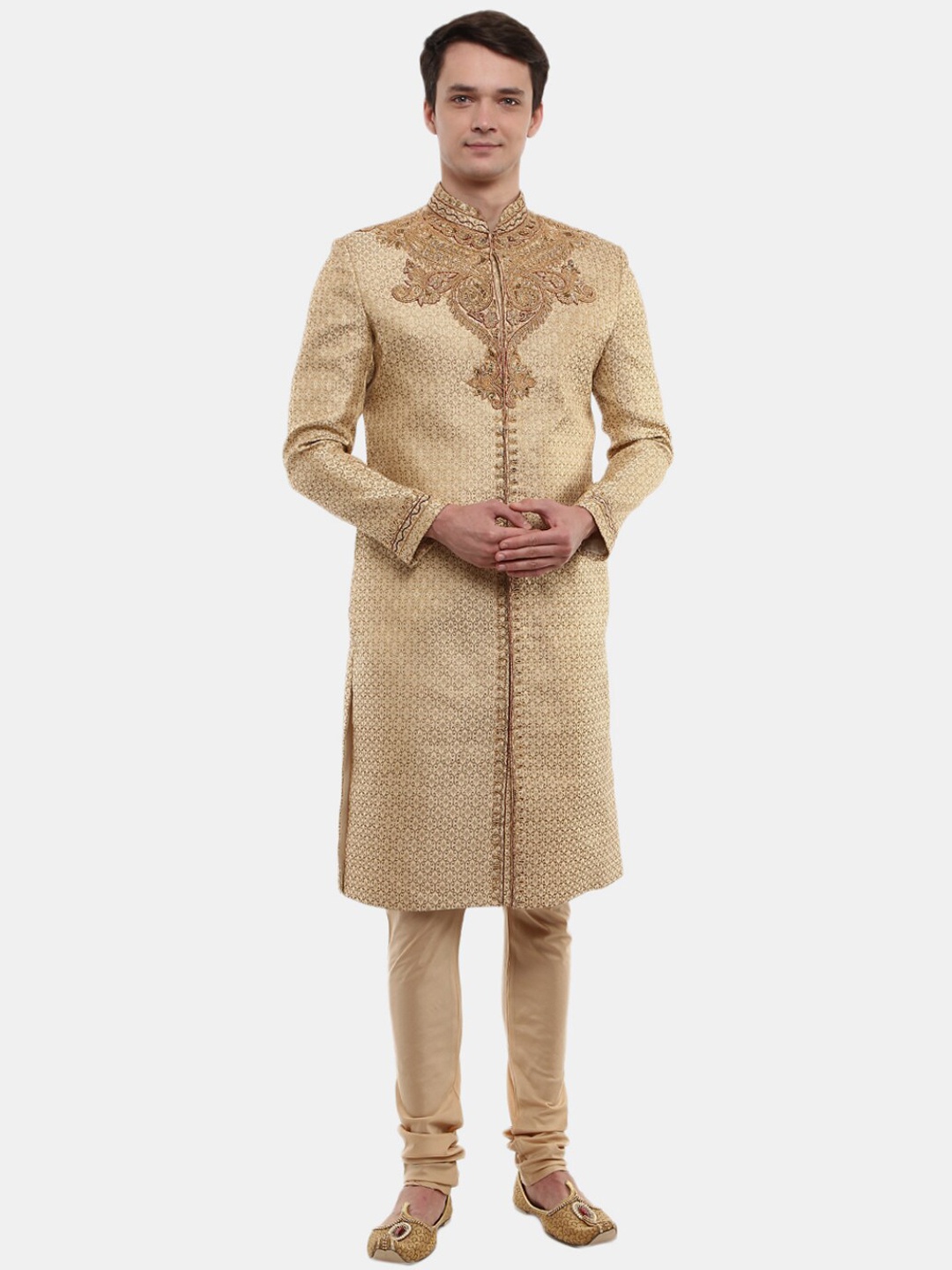 

V-Mart Men Gold-Toned Self Design Jacquard Sherwani Set