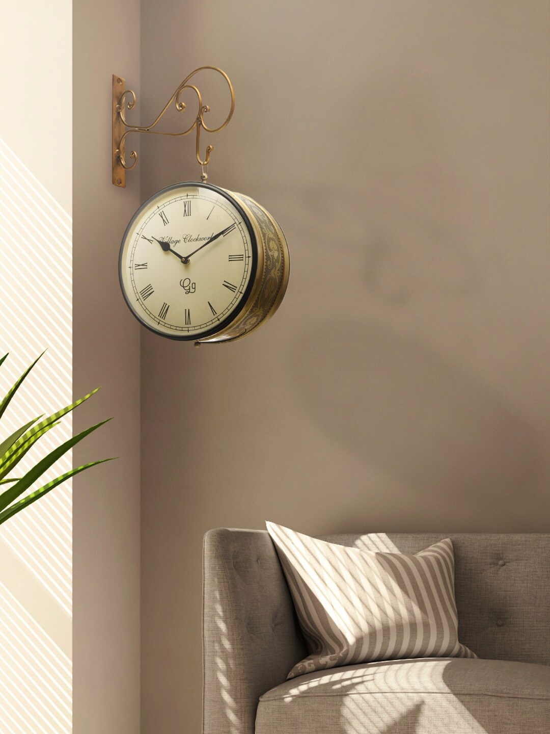 

green girgit Black & Gold-Toned Double Sided Station Wall Clock