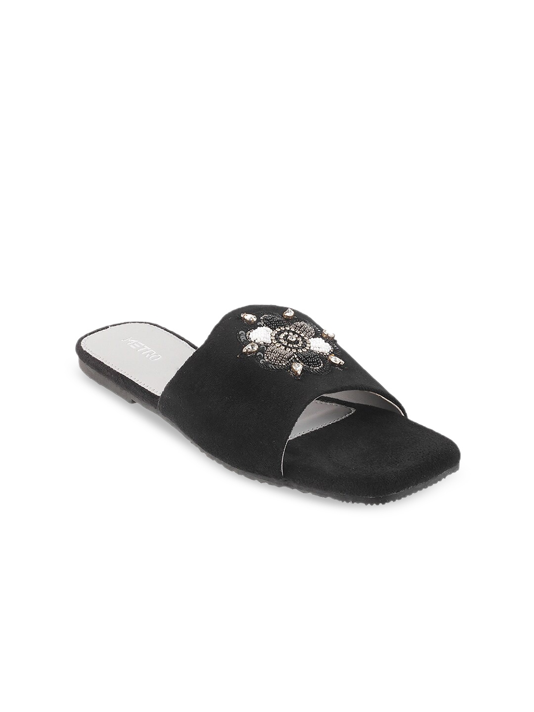 

Metro Women Black Embellished Open Toe Flats