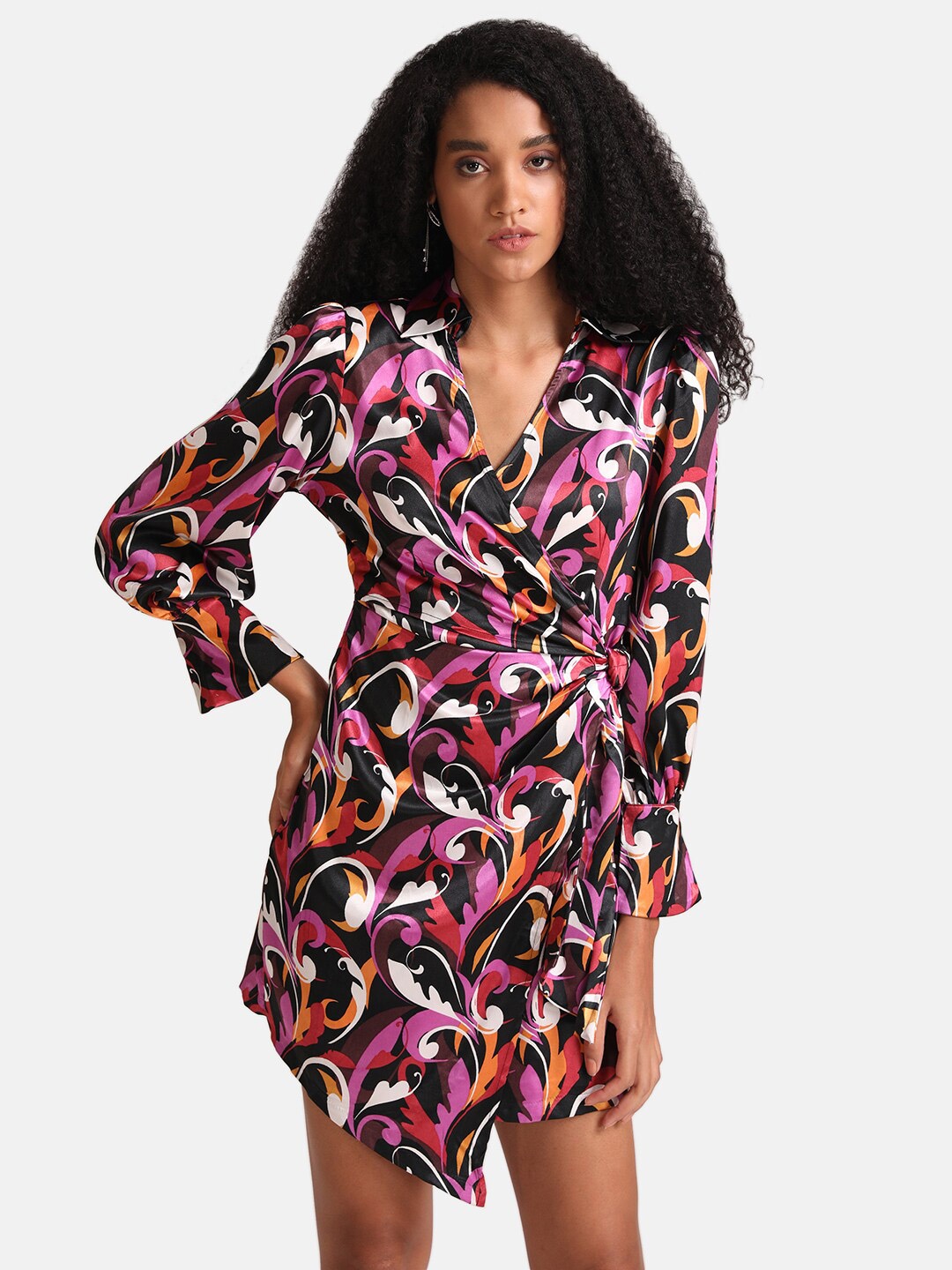

Kazo Women Multicoloured Printed Satin Dress, Black