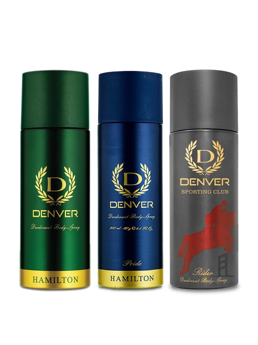 

Denver Men Combo of 3 Deodorant - Hamilton + Pride + Sporting Club Rider - 200 ml Each, Green