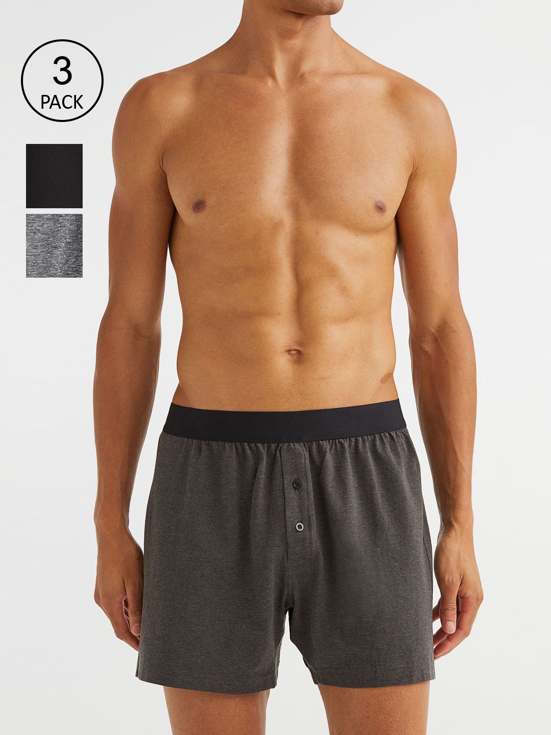 

H&M Men Black & Grey 3-Pack Cotton Jersey Boxer Shorts