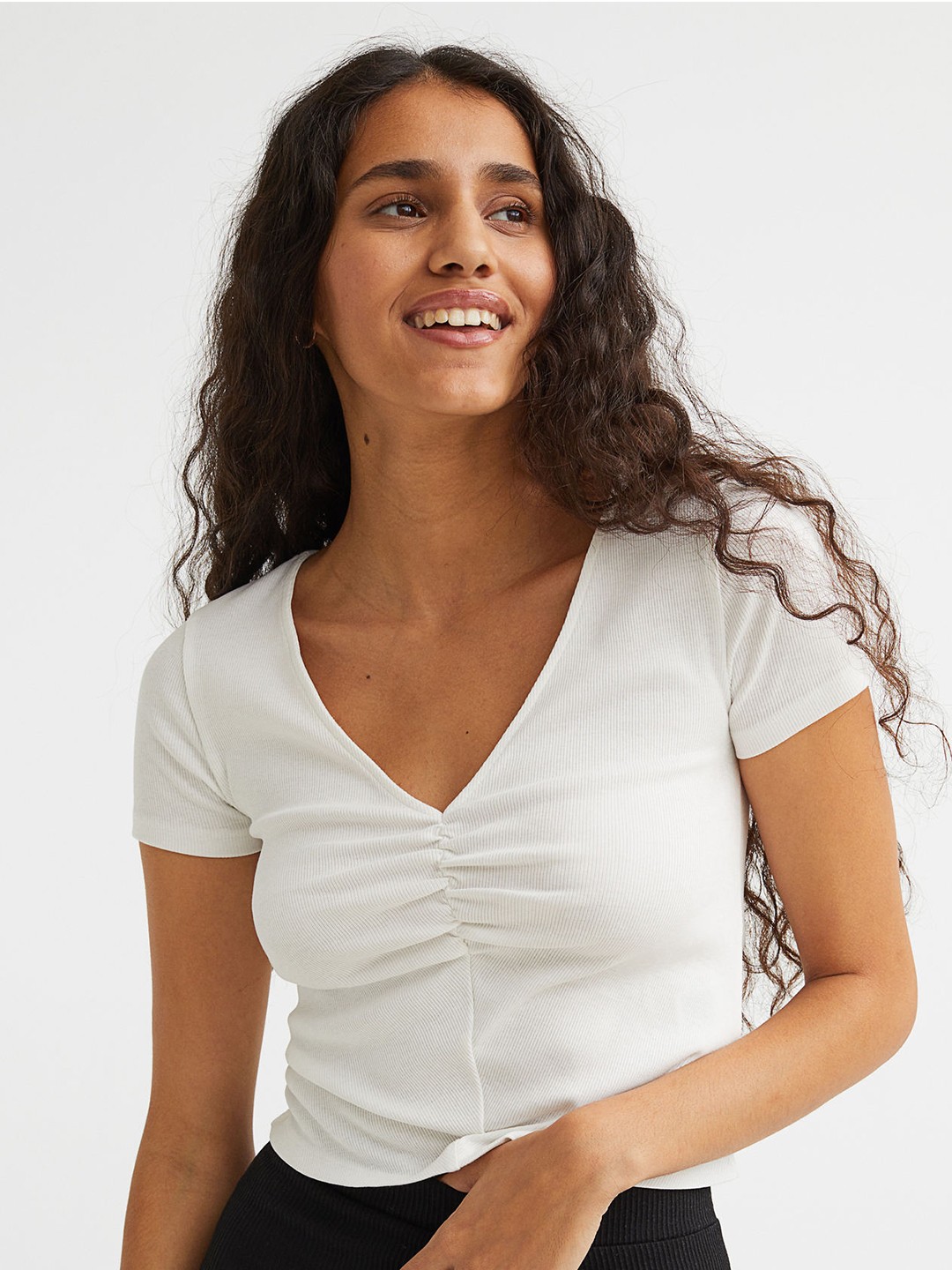 

H&M Women White Ribbed Top
