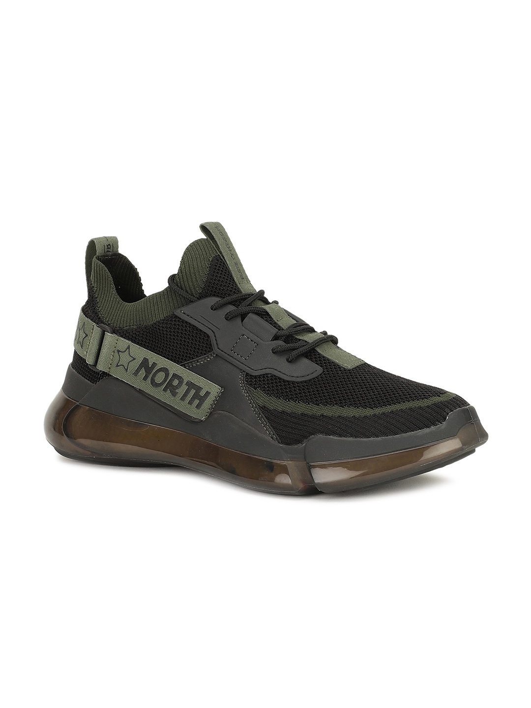 

North Star Men Olive Green Striped Sneakers