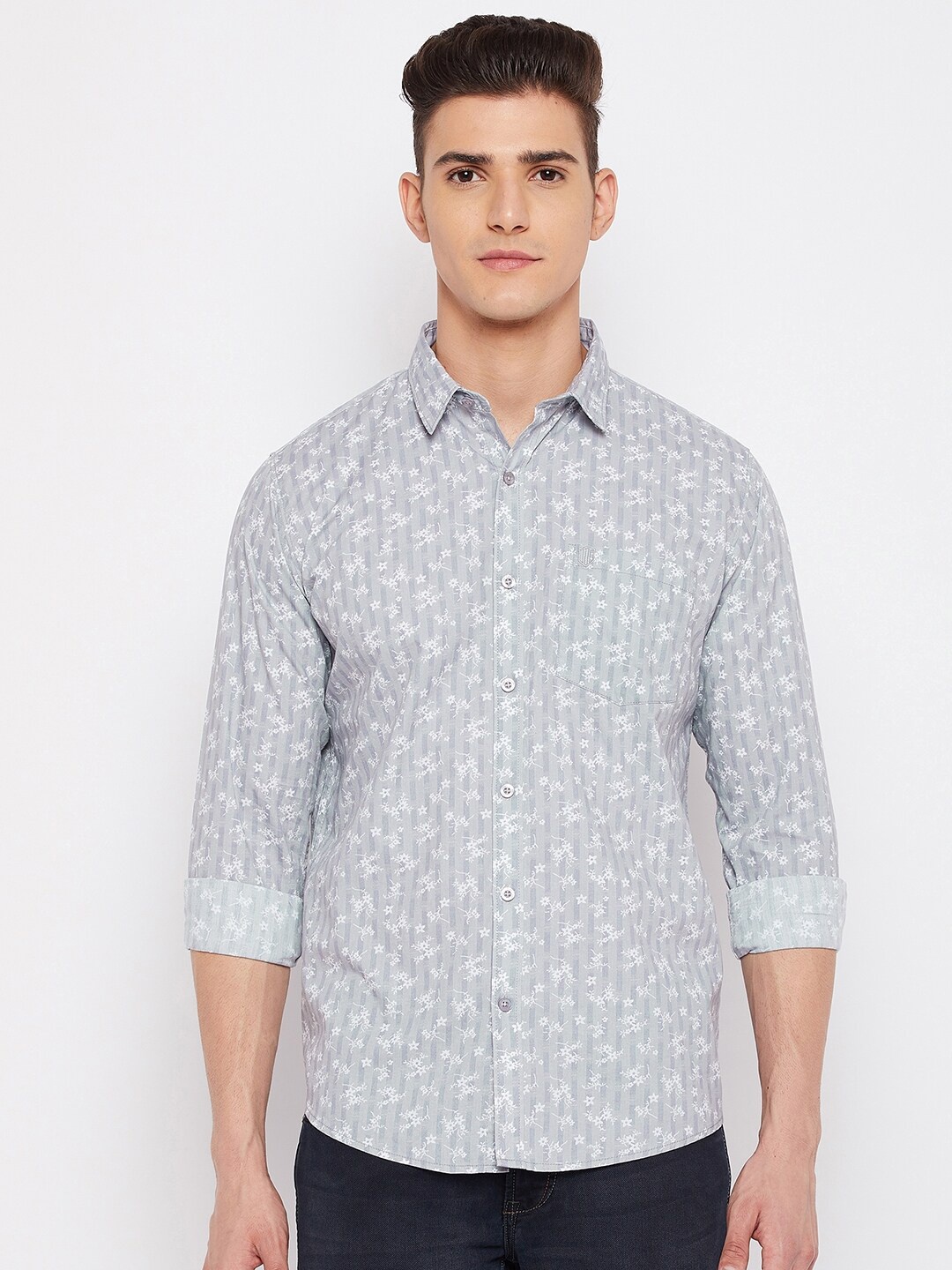 

Duke Men Grey Slim Fit Floral Printed Casual Shirt