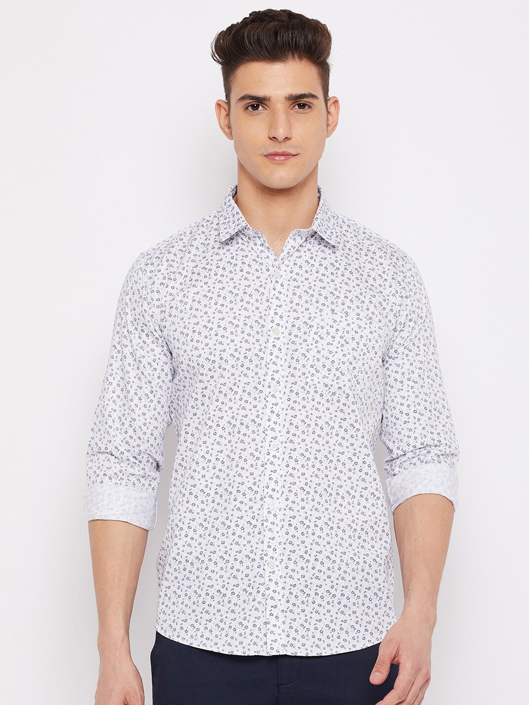 

Duke Men White Slim Fit Printed Casual Shirt