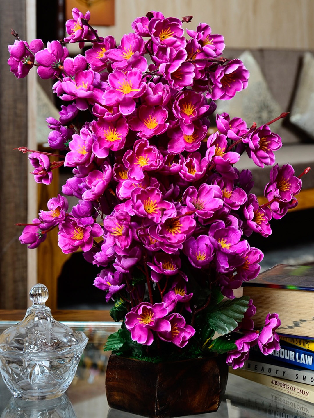 

fancy mart Purple & Brown Artificial Cherry Blossom Plant with Pot