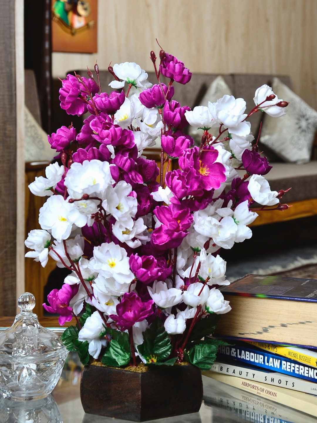 

fancy mart White & Brown Artificial Cherry Blossom Plant with Pot