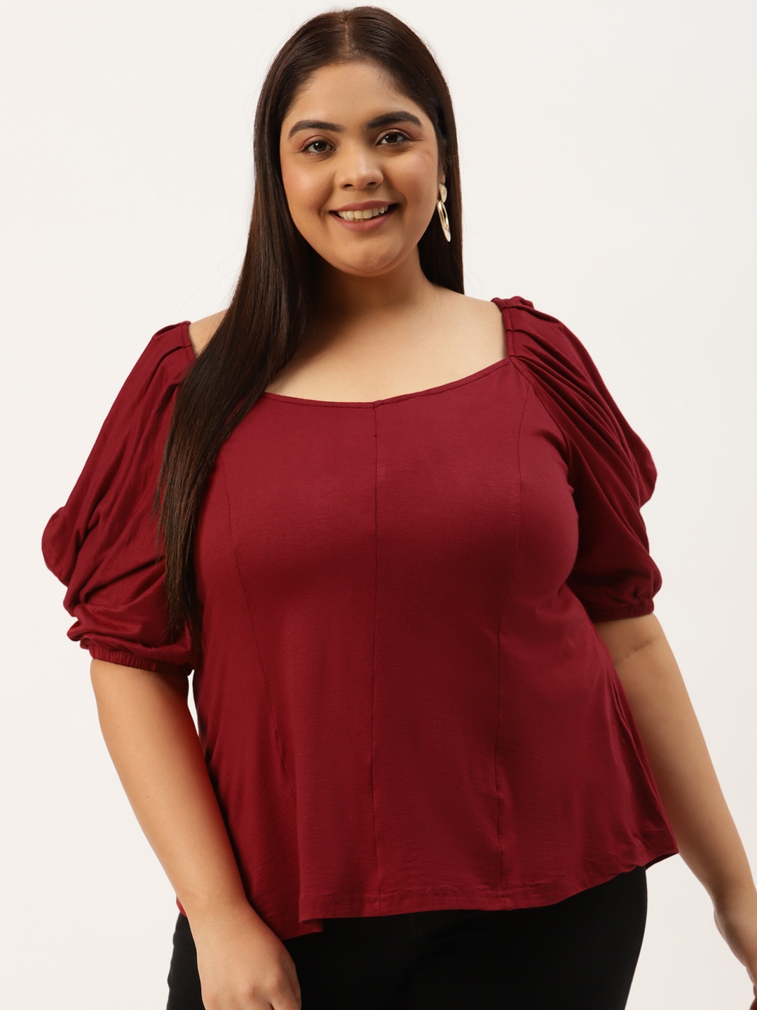 

theRebelinme Plus Size Maroon Solid Panelled Top