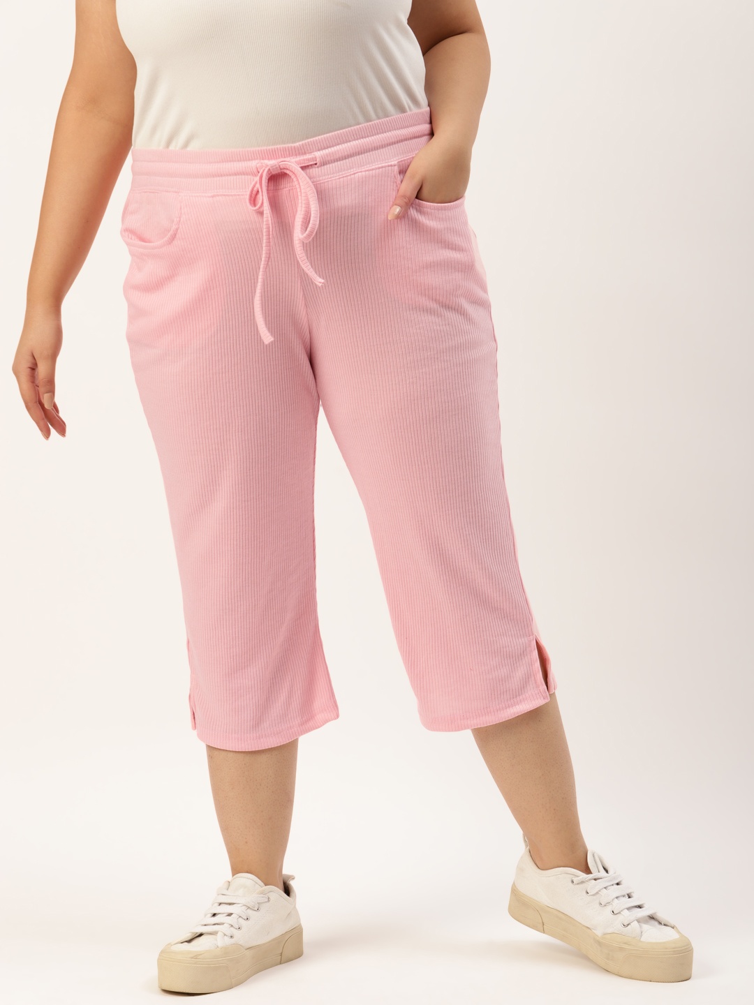 theRebelinme Women Plus Size Pink Solid Capris