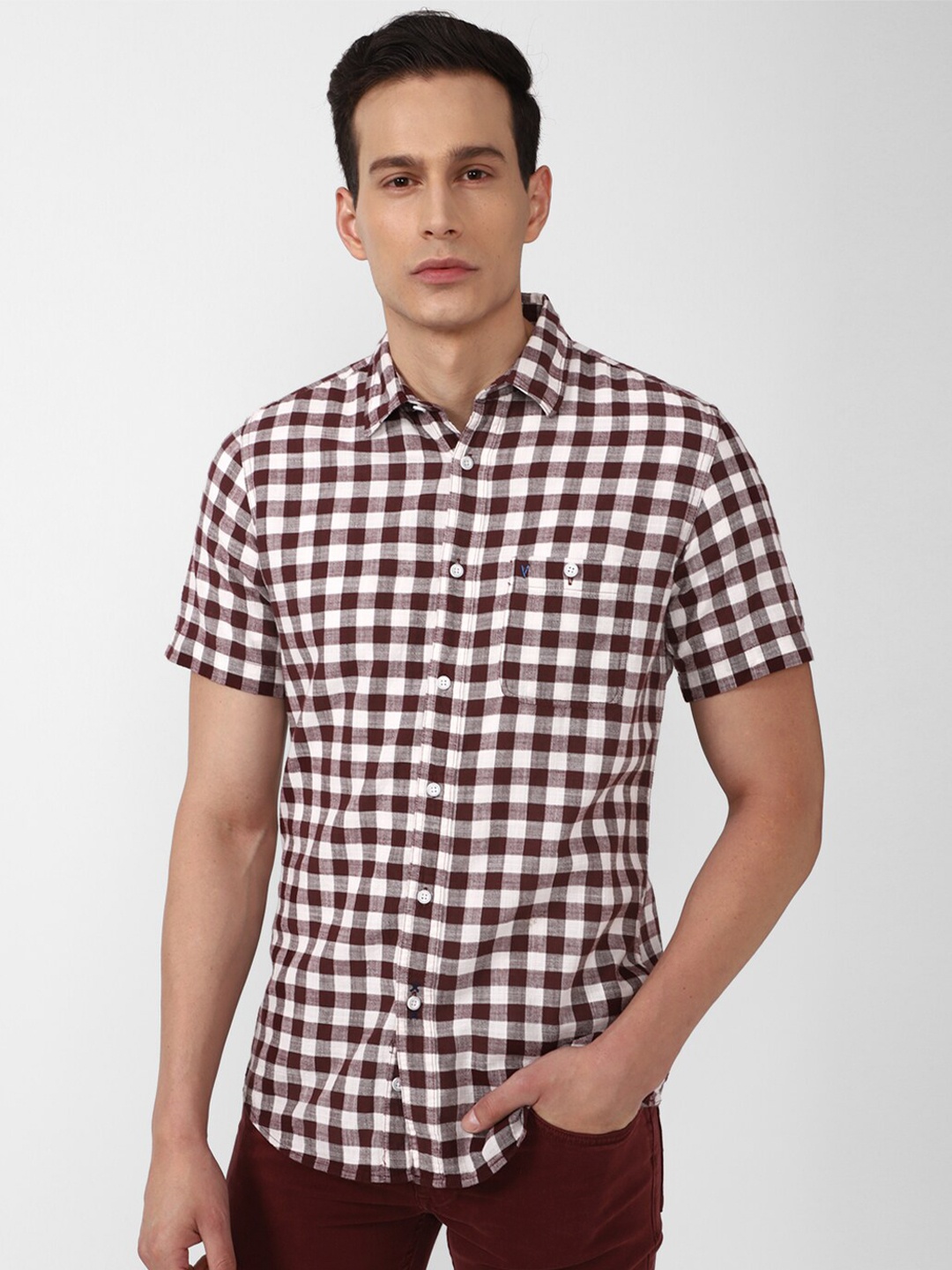 

VAN HEUSEN DENIM LABS Men Pink Slim Fit Gingham Checks Checked Casual Shirt