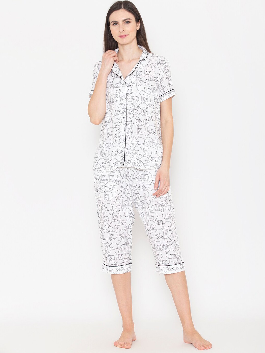 

Vami Women White Printed Night suit
