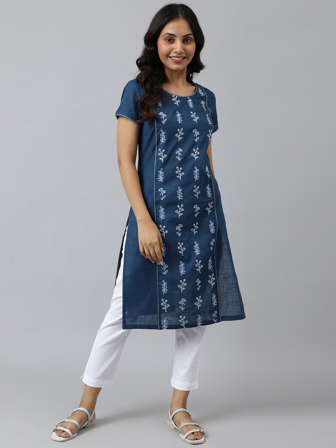 

AURELIA Straight Cotton Kurta, Blue