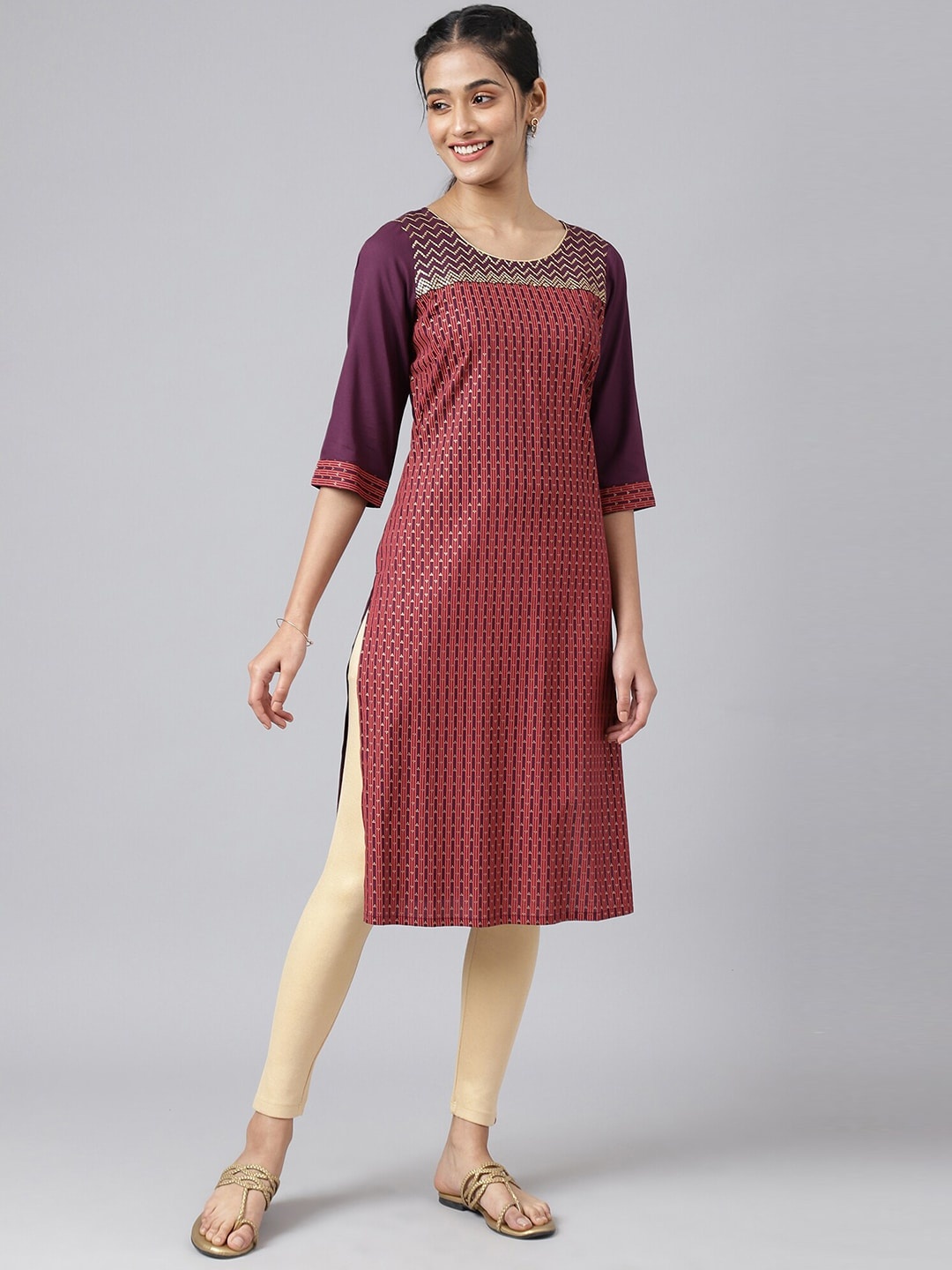 

AURELIA Festive Geometric Print Kurta, Purple
