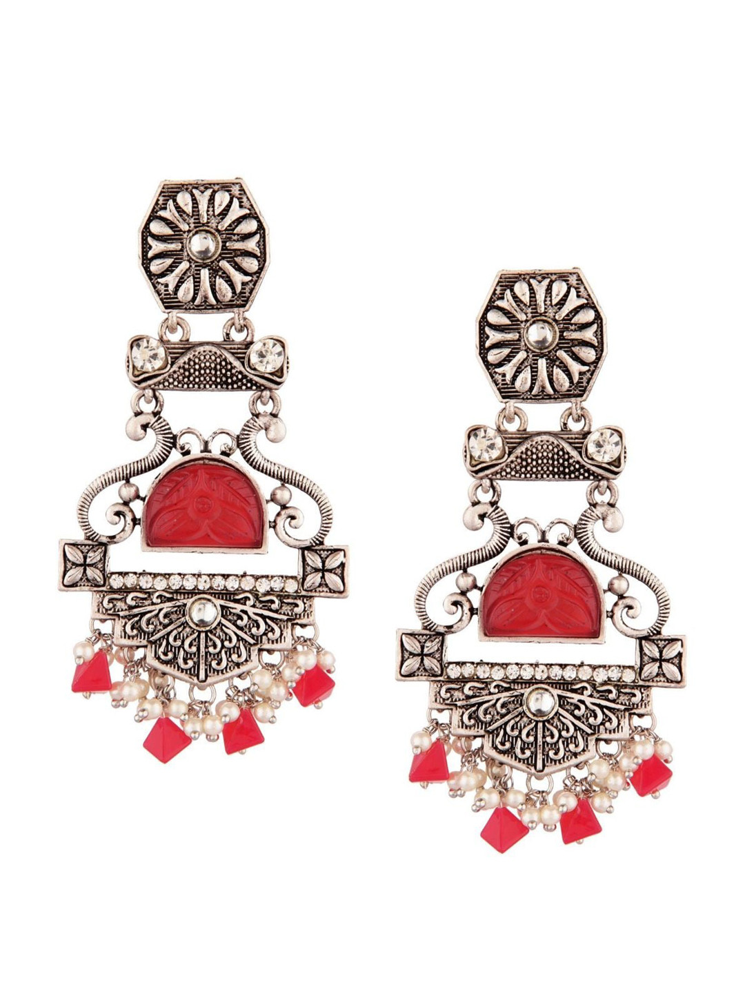 

Efulgenz Red & Gold-Toned Contemporary Chandbalis Earrings