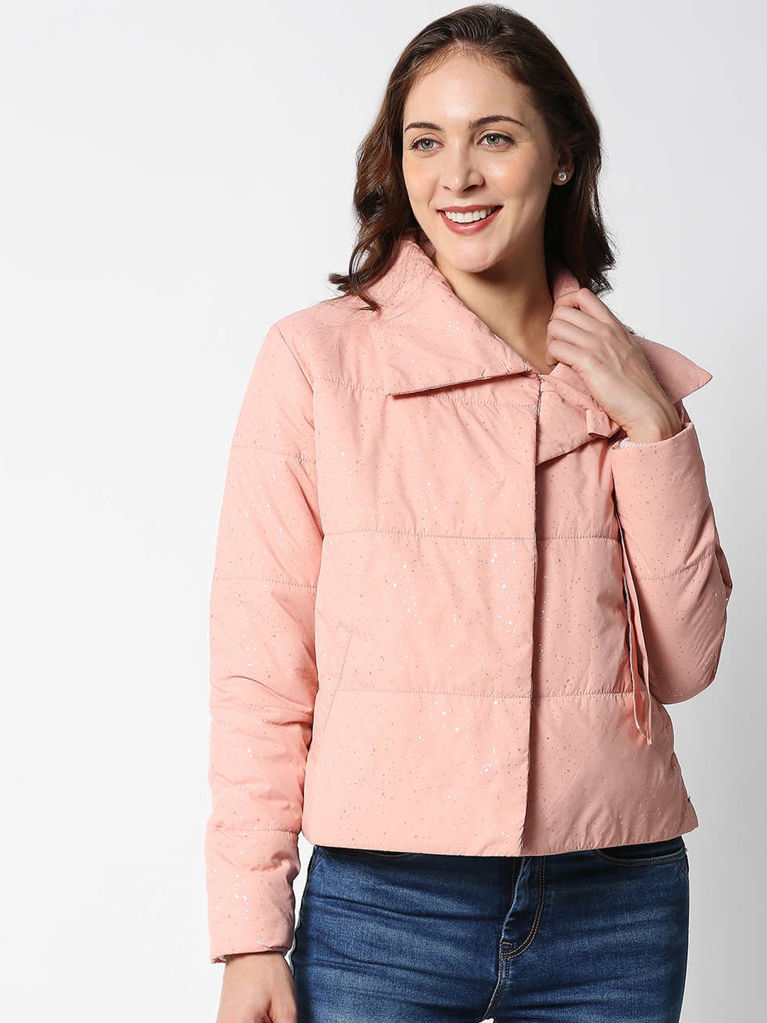 

Pepe Jeans Women Pink Checked Crop Puffer Jacket