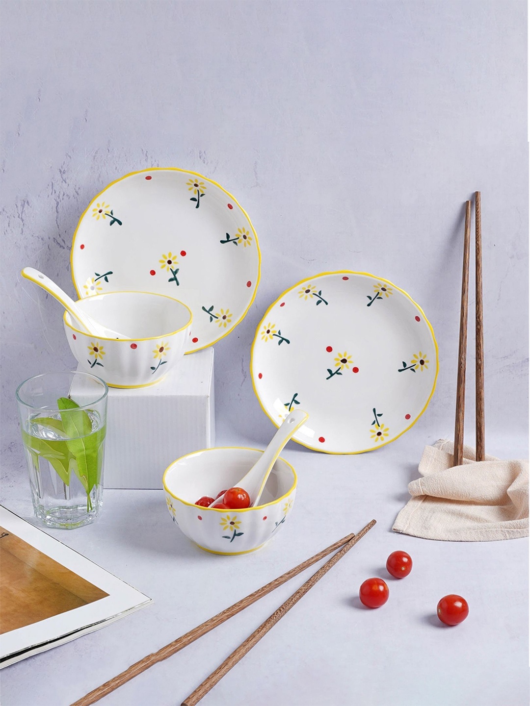 

Nestasia White & Yellow 8 Pieces Sunflower Printed Ceramic Glossy Dinner Set