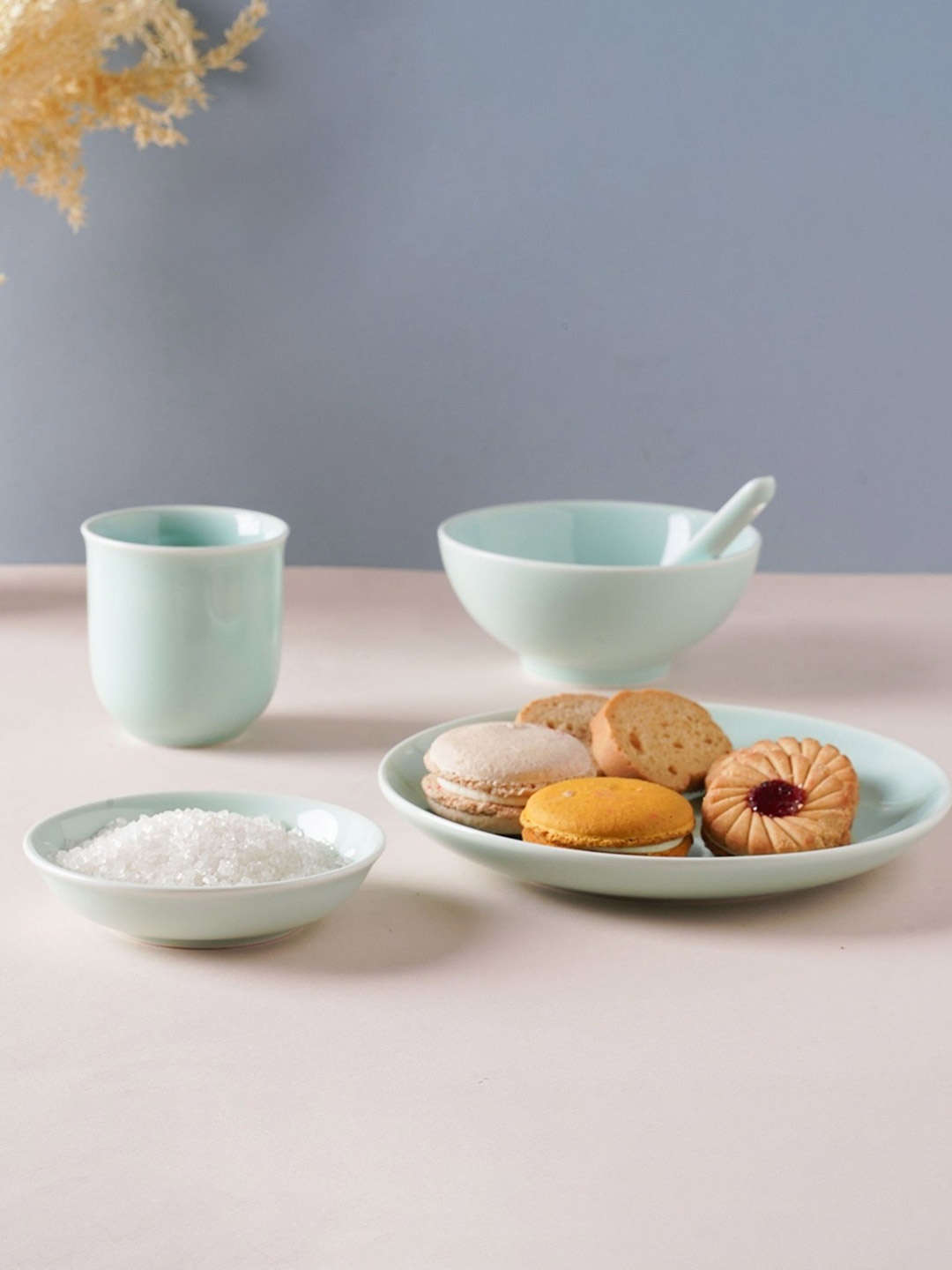 

Nestasia Green 5 Pieces Ceramic Glossy Dinner Set For One