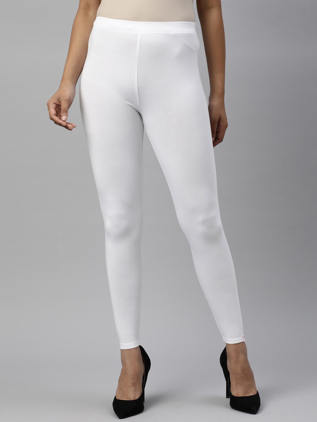 

TWIN BIRDS Women Solid Super Stretch Bamboo Cotton Ankle Length Leggings, White