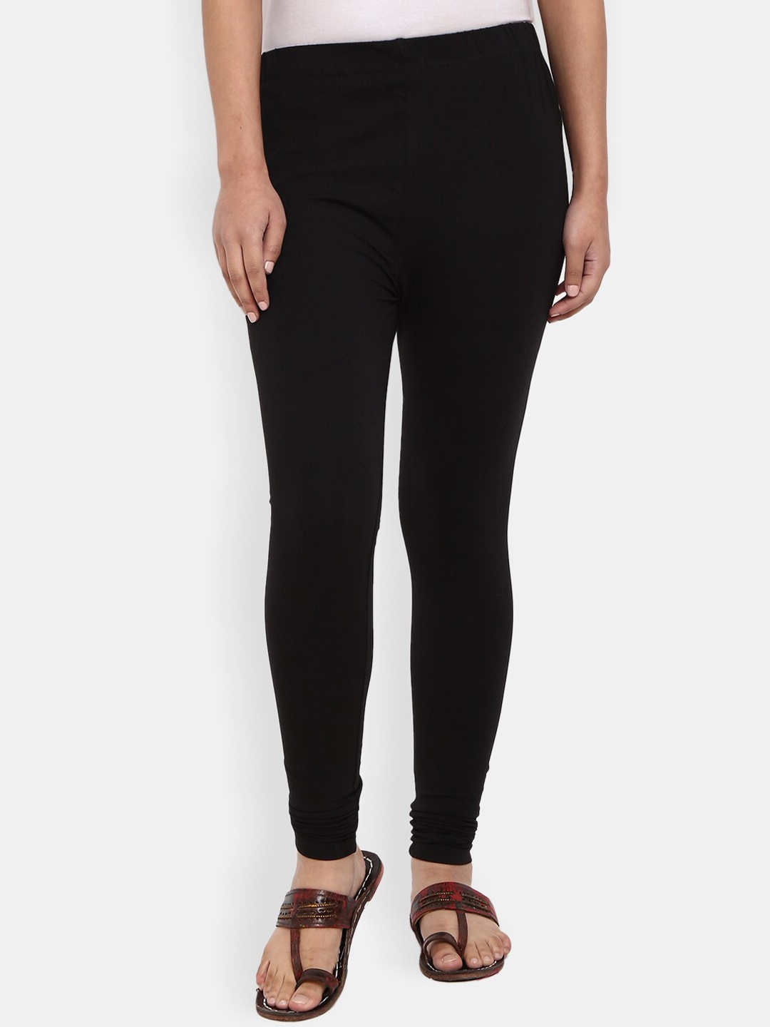 

Desi Mix Women Black Solid Churidar Length Cotton Lycra Leggings