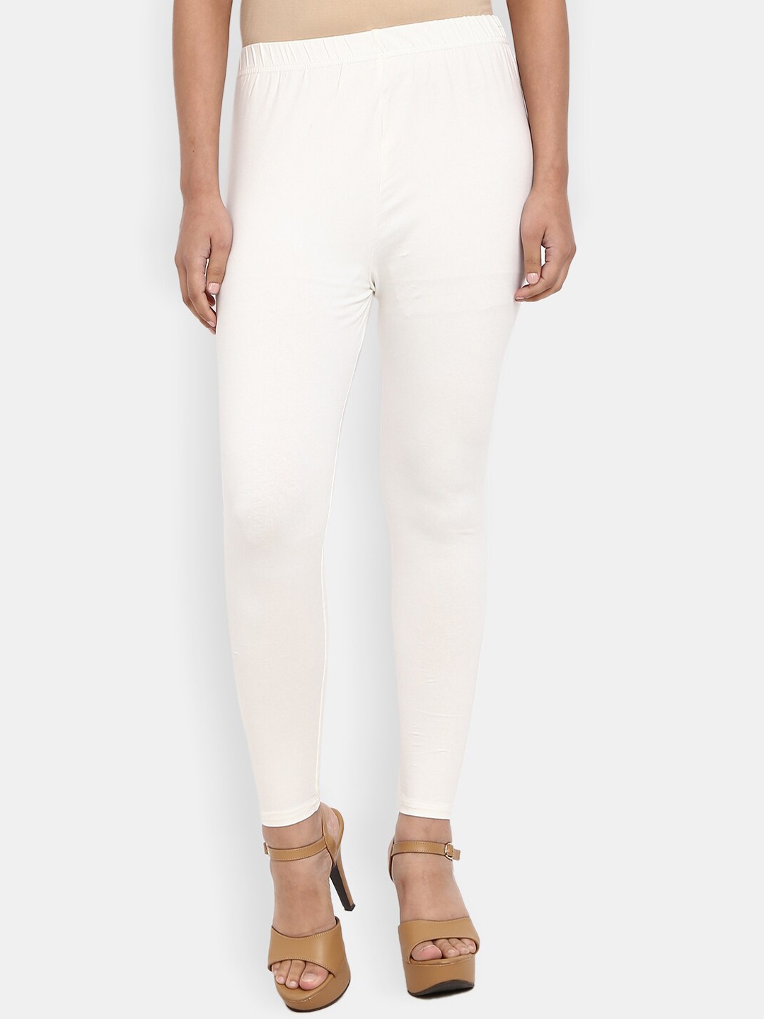 

Desi Mix Women Off White Ankle Length Cotton Lycra Leggings