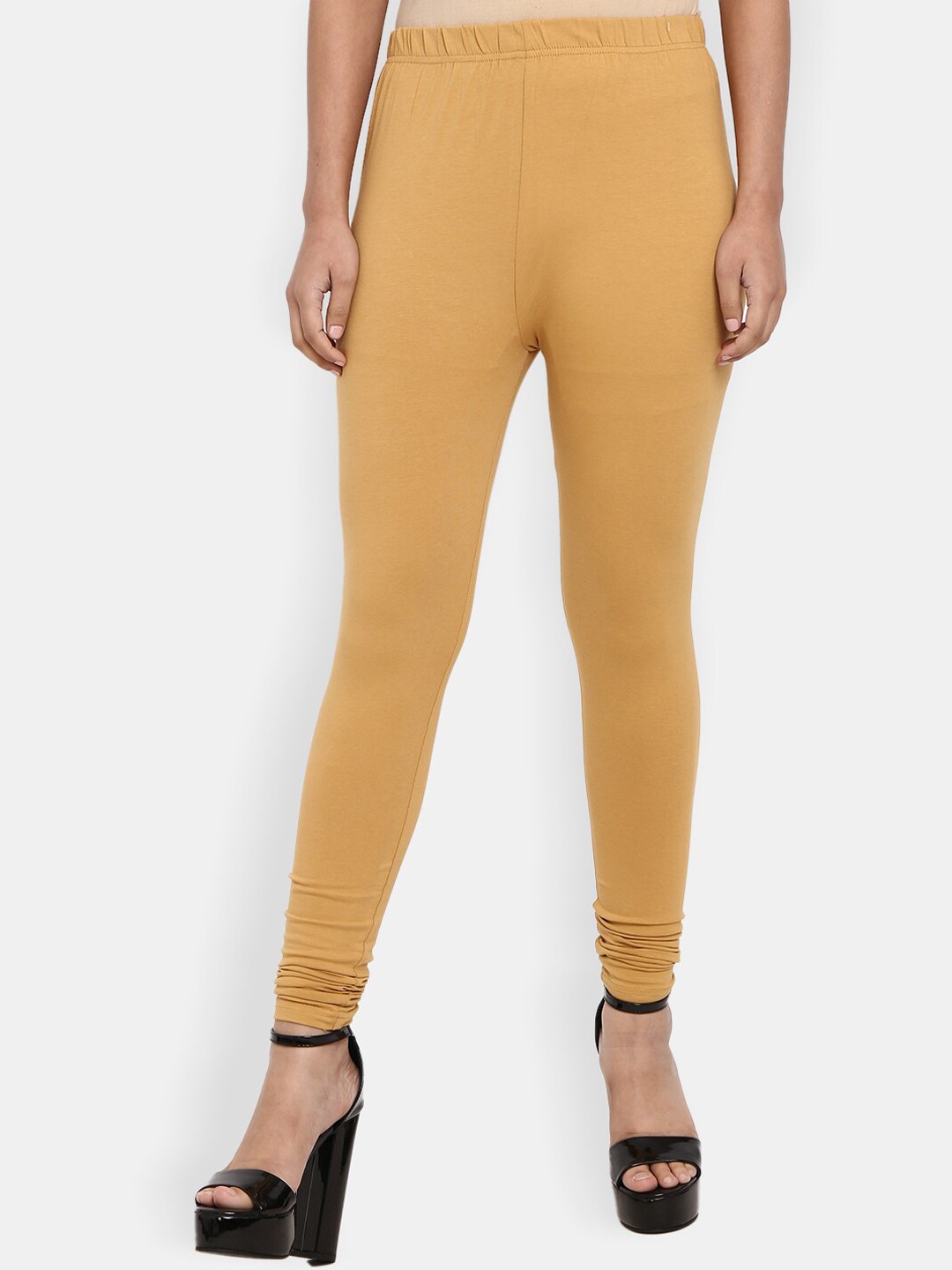 

Desi Mix Women Beige Solid Churidar Length Cotton Lycra Leggings