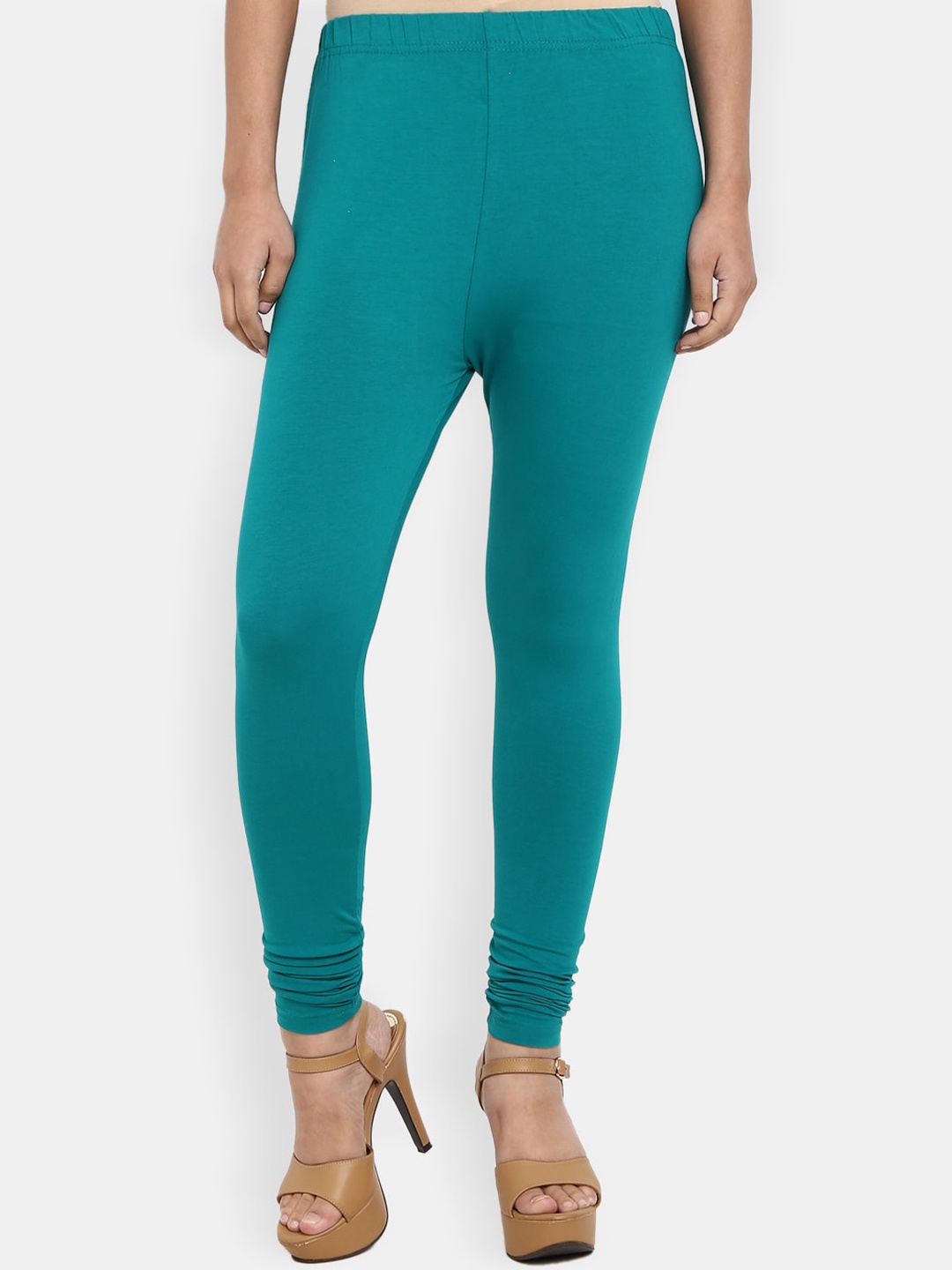 

Desi Mix Women Teal-Coloured Solid Churidar Length Cotton Lycra Leggings