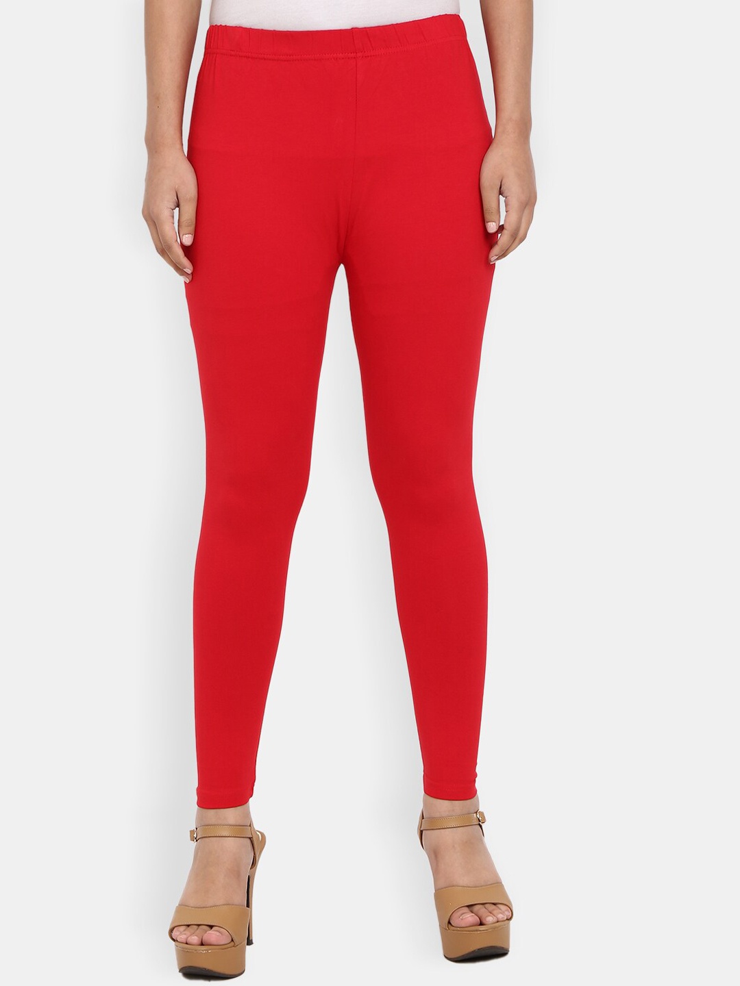 

Desi Mix Women Red Solid Ankle Length Cotton Lycra Leggings