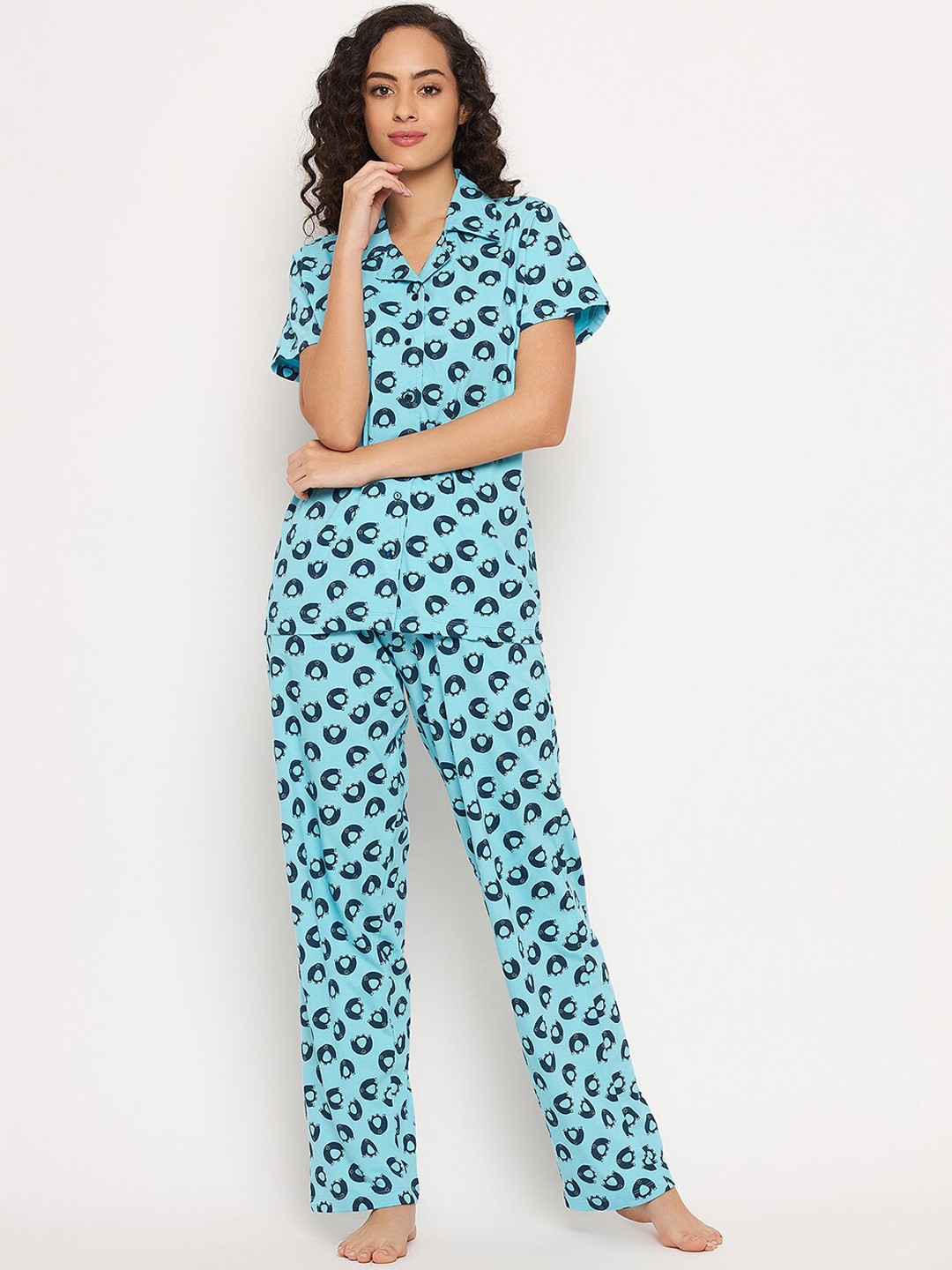 

Clovia Women Cotton Printed Night suit, Blue