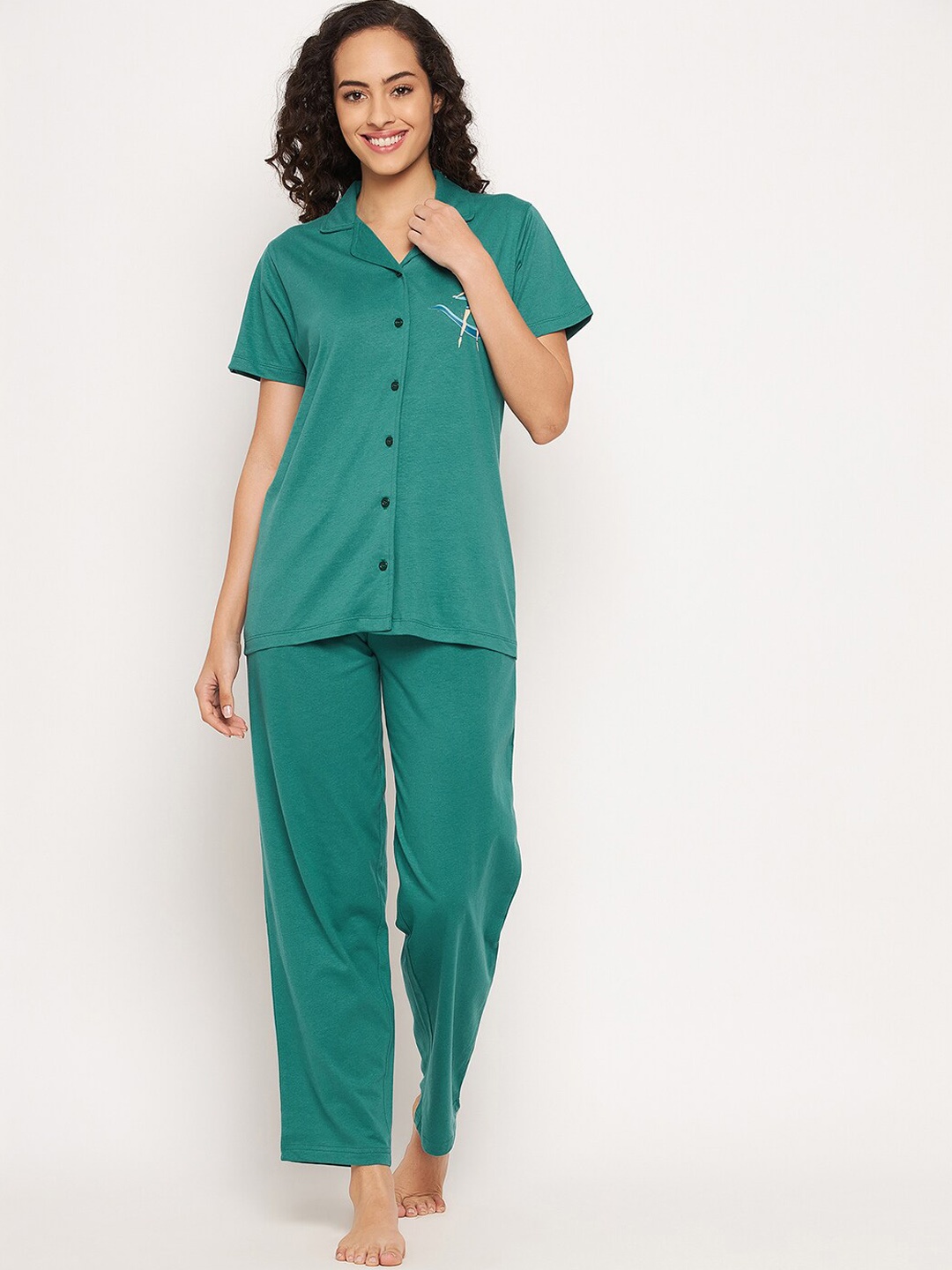

Clovia Women Teal Printed Night suit