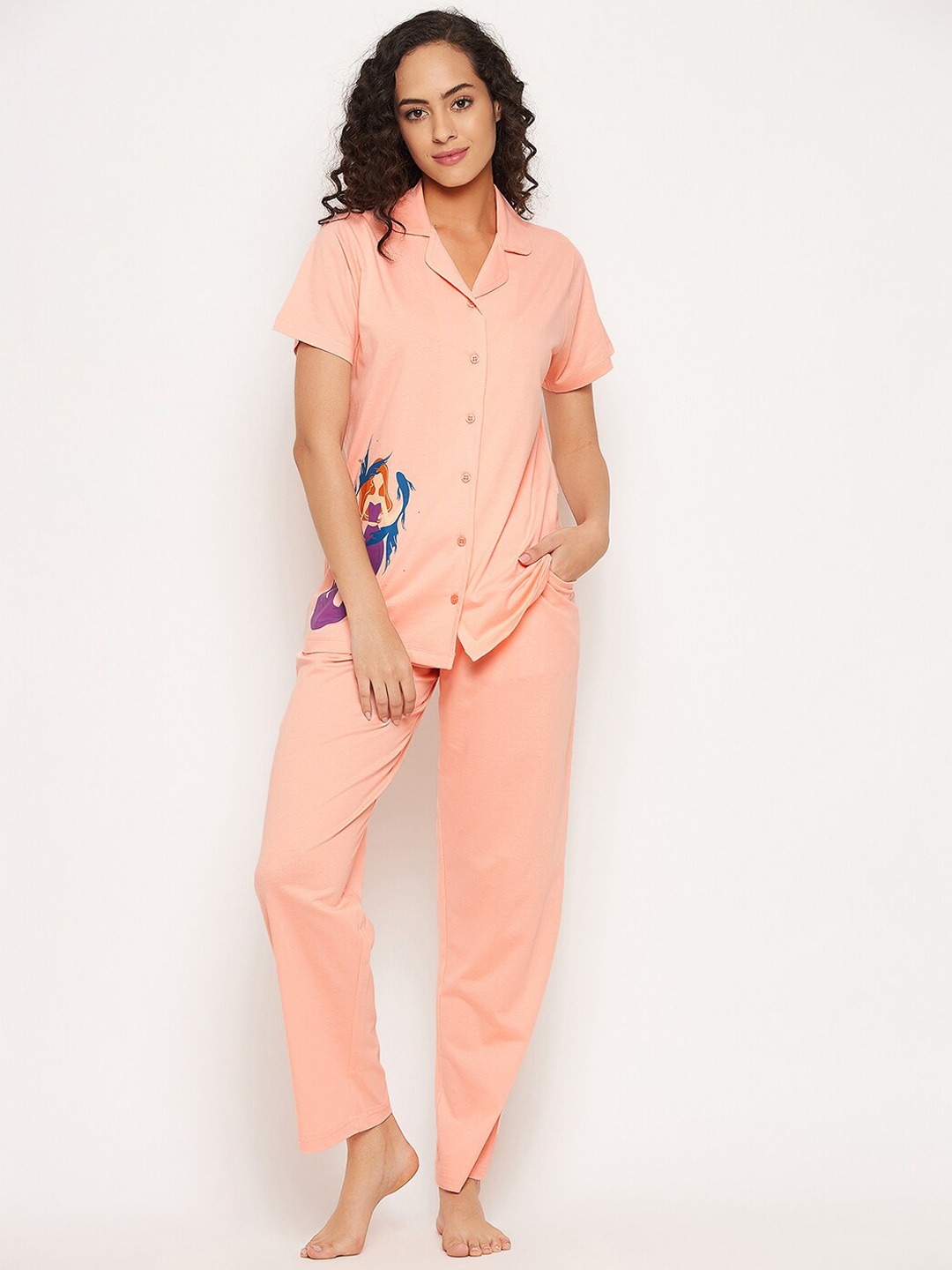 

Clovia Women Pink Printed Night suit