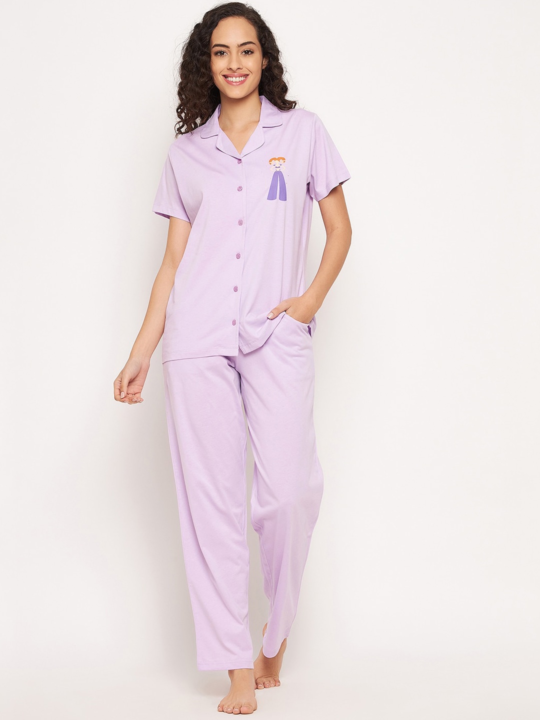 

Clovia Women Purple Printed Night suit