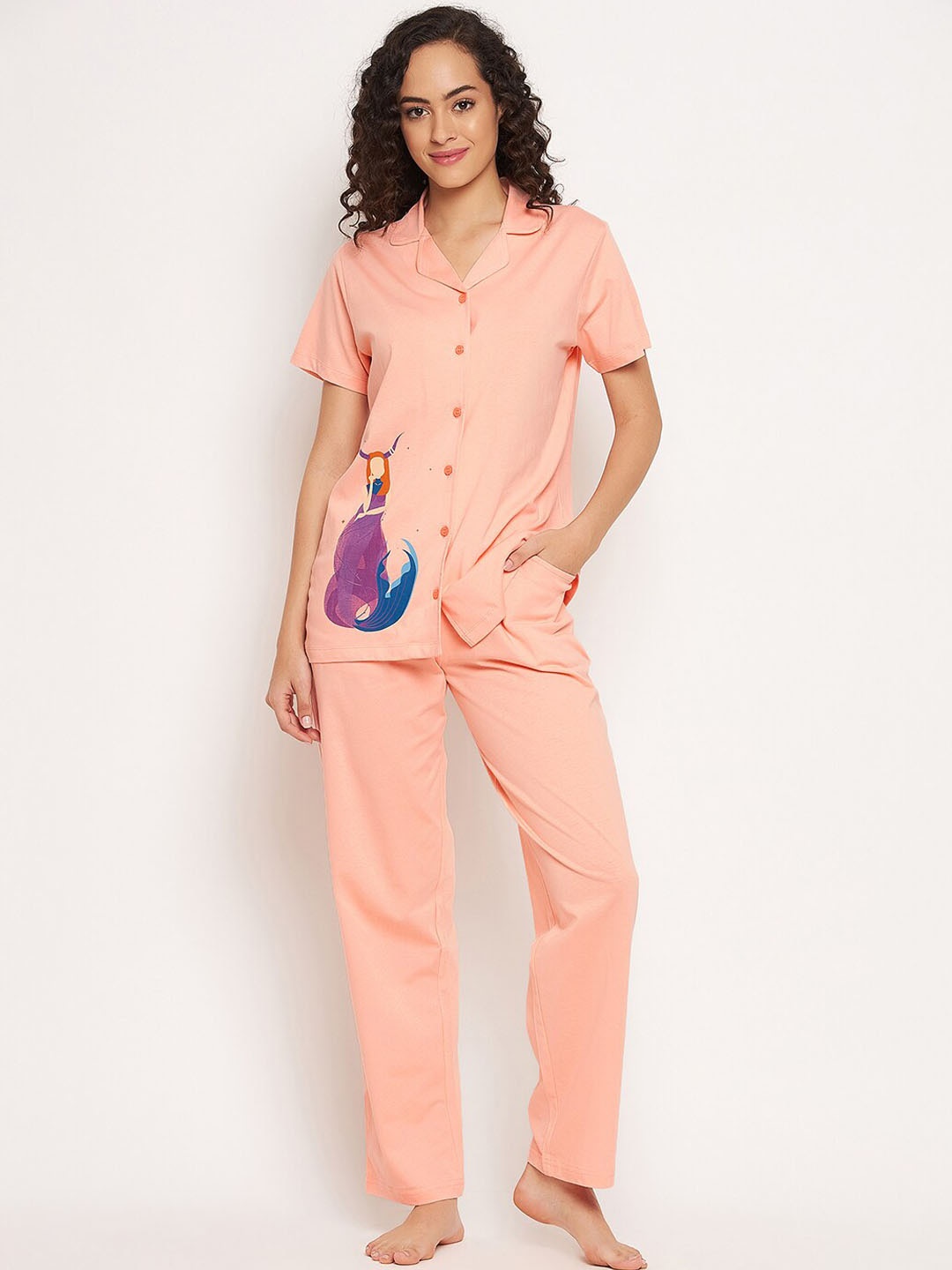 

Clovia Women Pink Printed Night suit