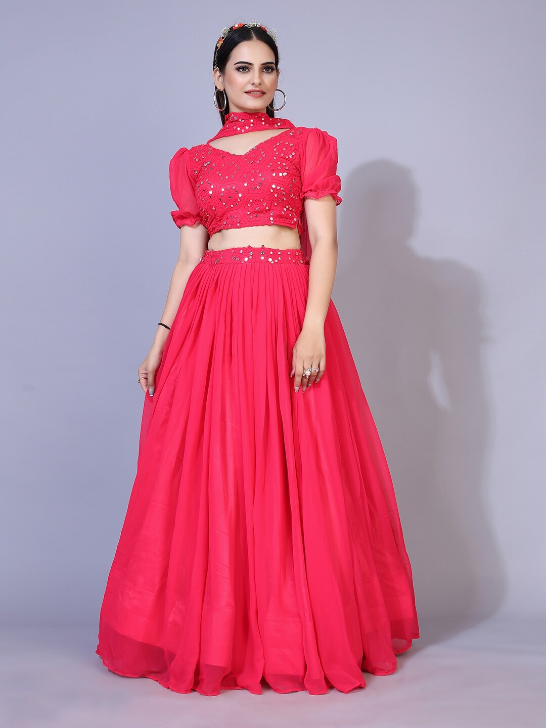 

PRENEA Pink Embellished Ready to Wear Lehenga & Blouse With Dupatta