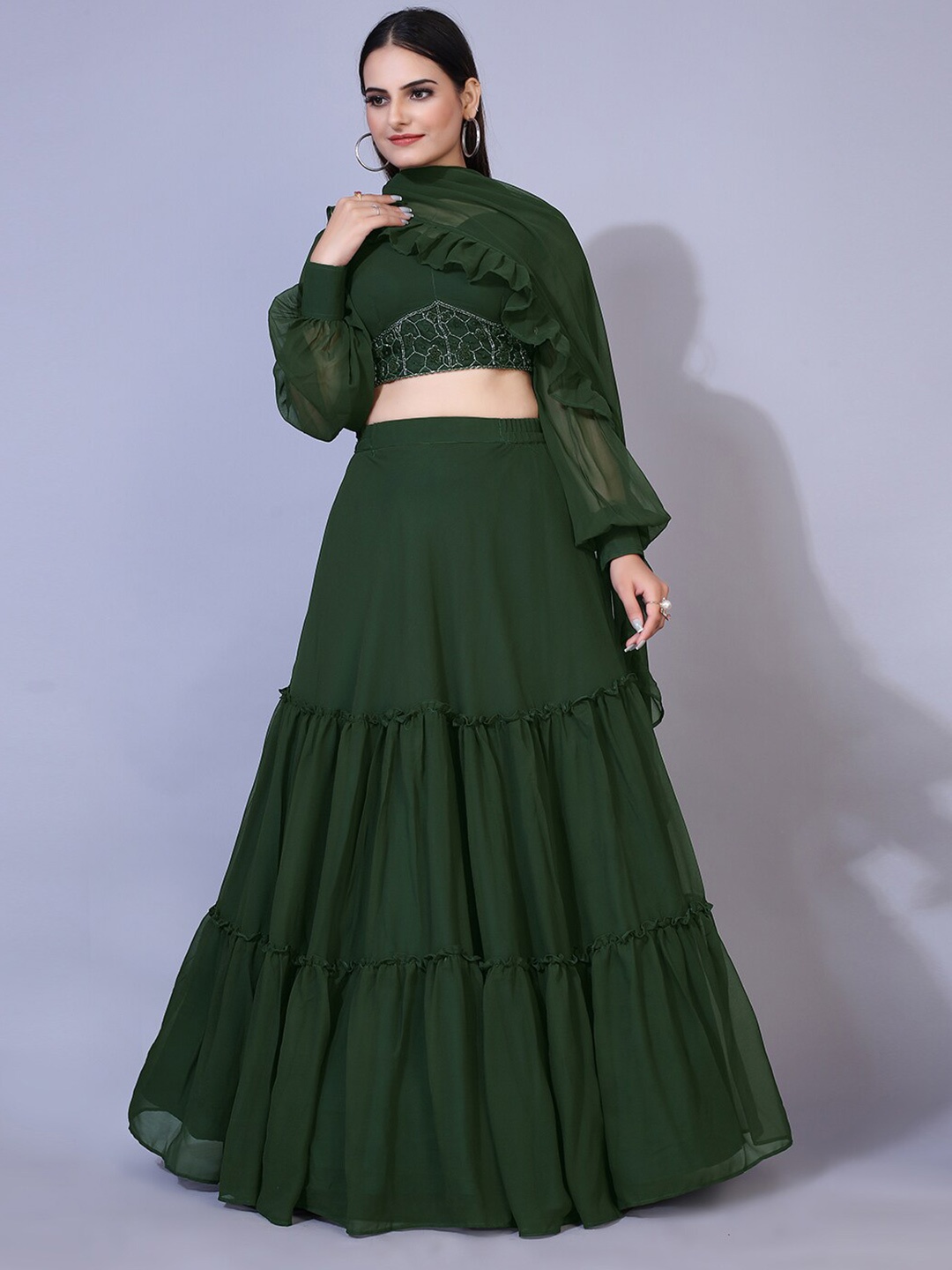 

PRENEA Fluorescent Green Ready to Wear Lehenga & Blouse With Dupatta