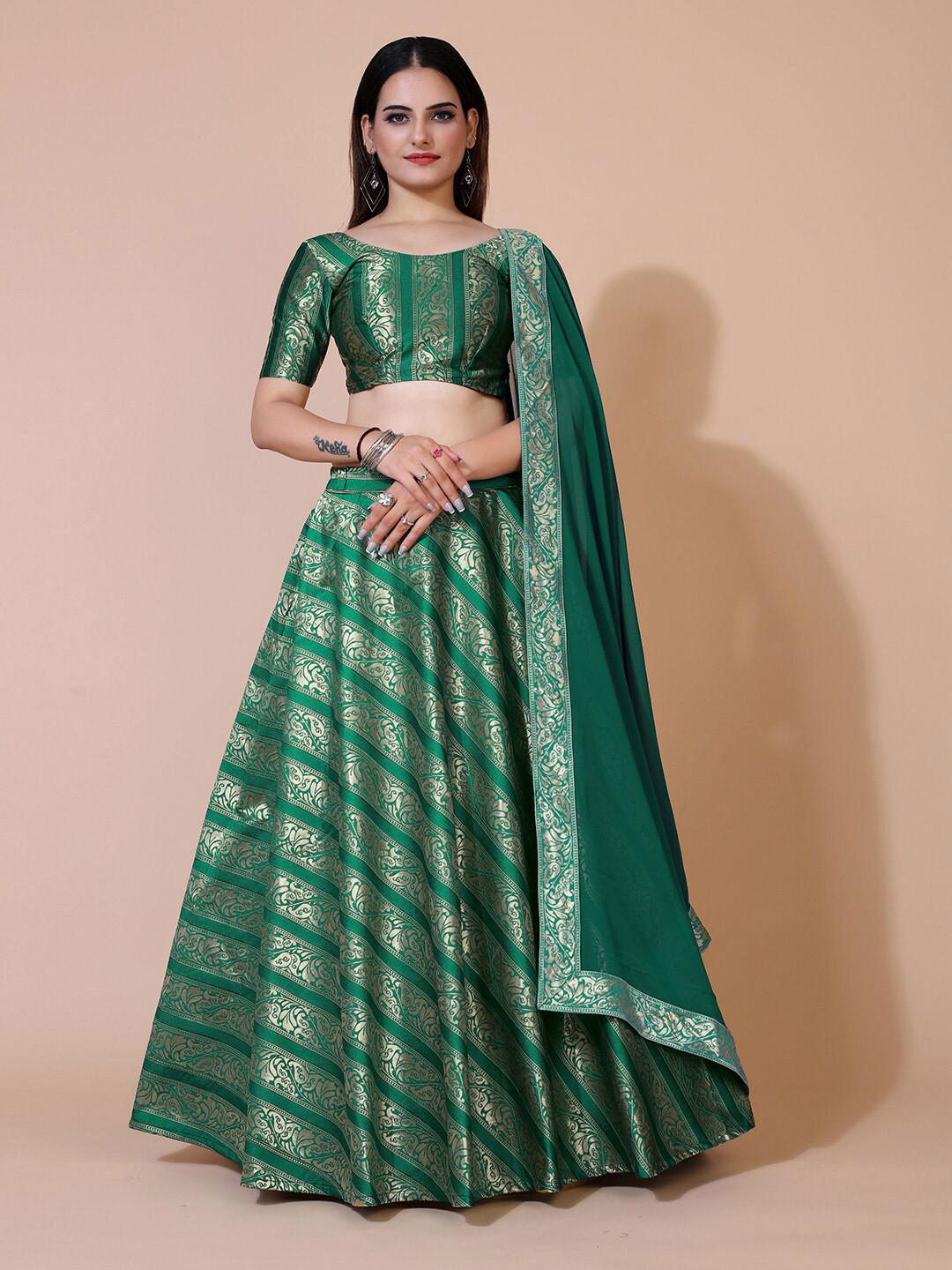 

PRENEA Green Ready to Wear Lehenga & Blouse With Dupatta