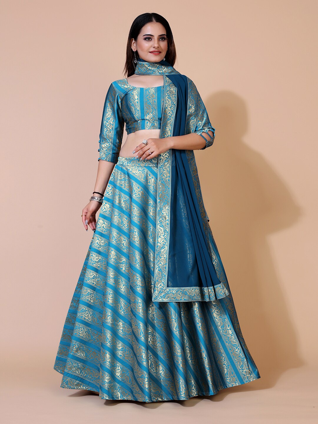 

PRENEA Teal Ready to Wear Lehenga & Blouse With Dupatta
