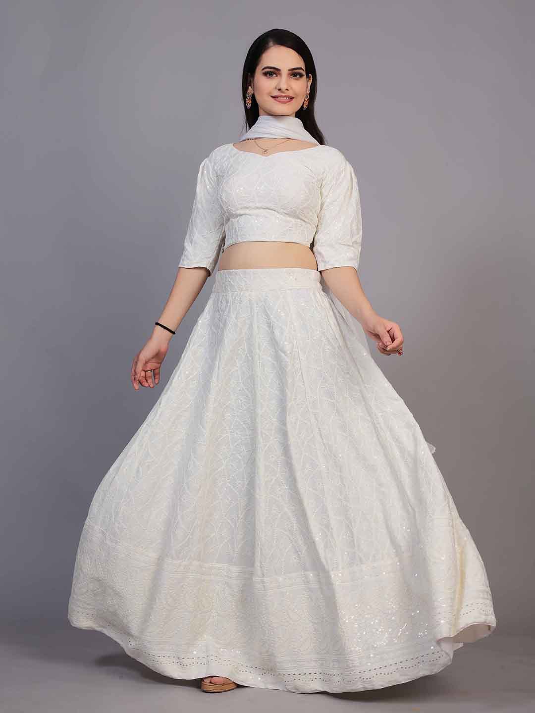

PRENEA White Ready to Wear Lehenga & Blouse With Dupatta