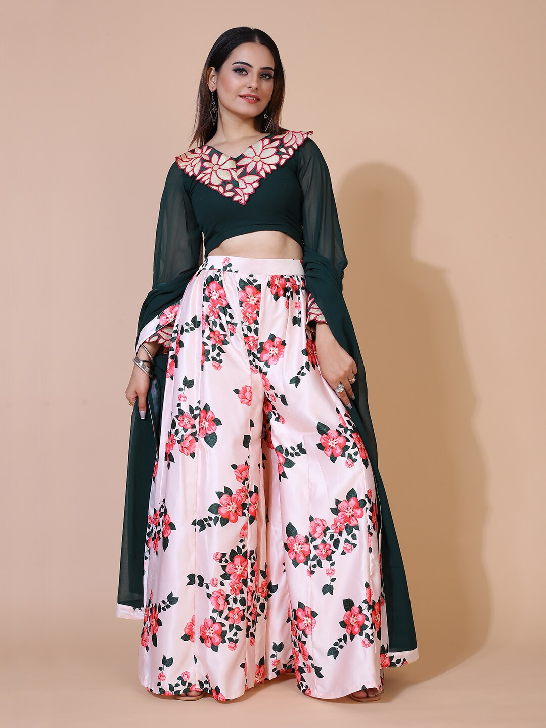 

PRENEA Black & Pink Printed Ready to Wear Lehenga & Blouse With Dupatta