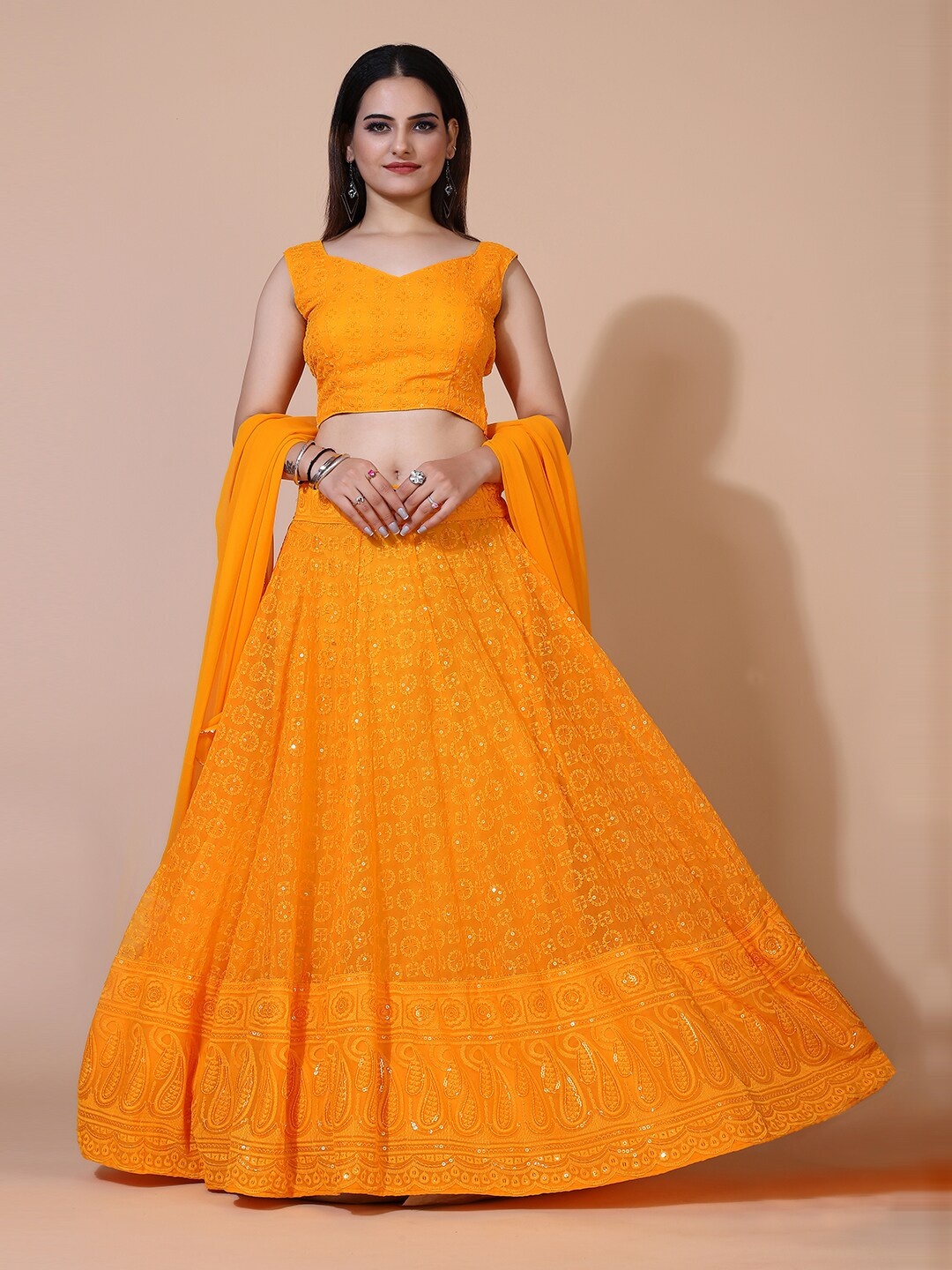 

PRENEA Mustard Embellished Ready to Wear Lehenga & Blouse With Dupatta