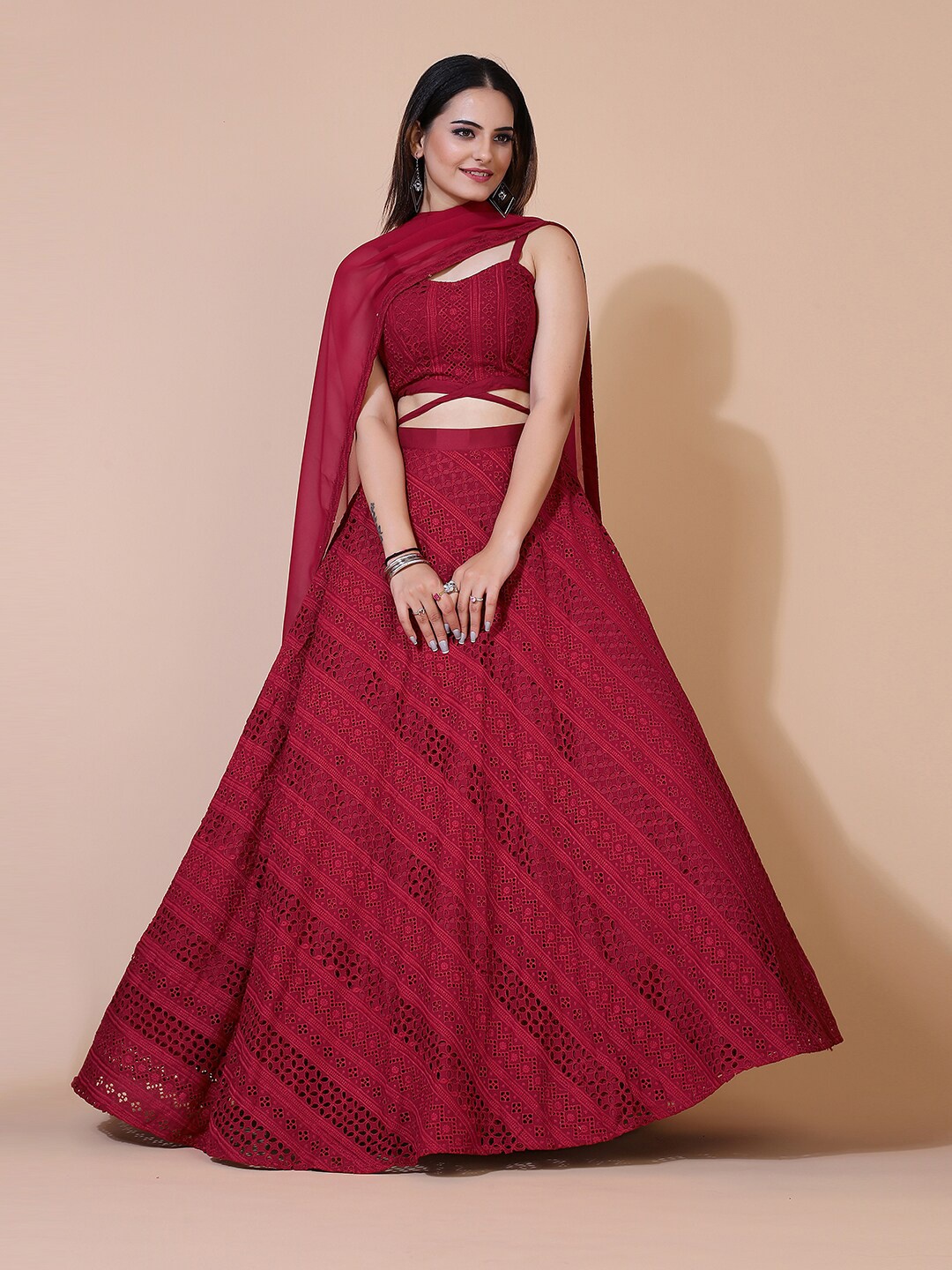 

PRENEA Red Ready to Wear Lehenga & Blouse With Dupatta