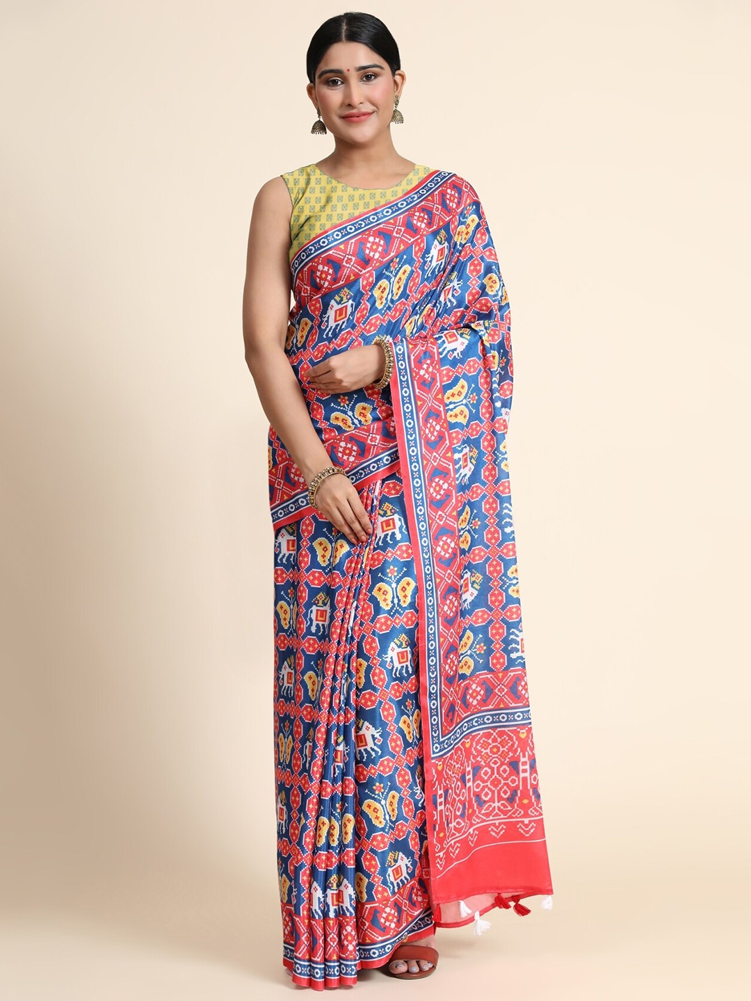 

OFFIRA TEX WORLD Purple & Pink Ethnic Motifs Linen Blend Chanderi Saree