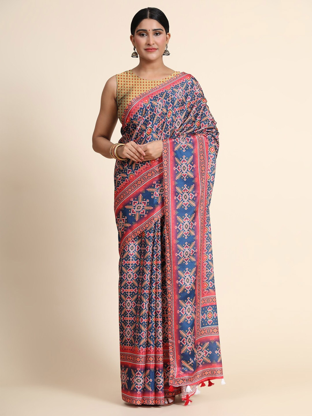 

OFFIRA TEX WORLD Purple Ethnic Motifs Linen Blend Chanderi Saree