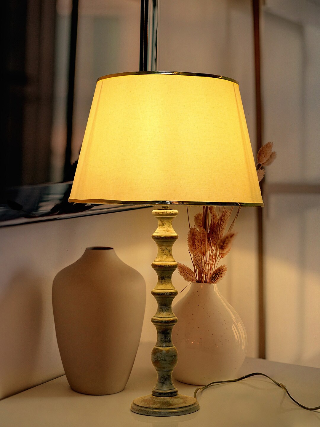 

Fos Lighting Grey & Off-White Textured Wood Table Lamps