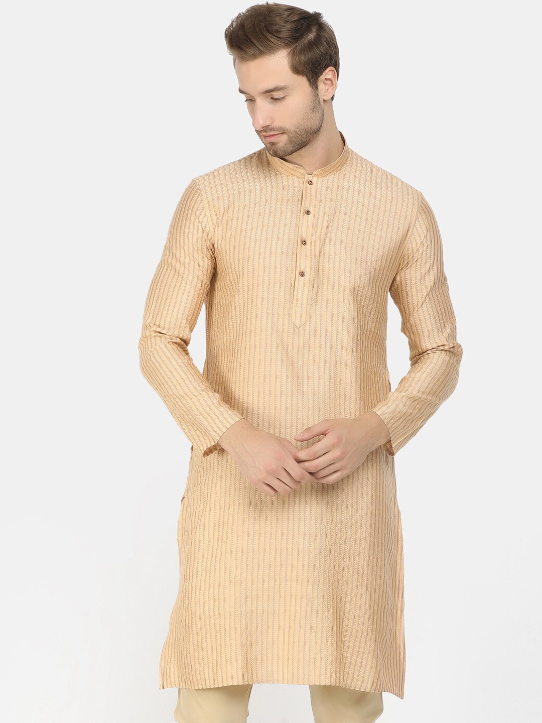 

V-Mart Men Beige Self Design Pure Cotton Kurta with Pyjamas