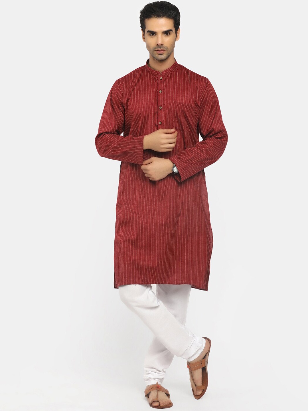 

V-Mart Men Maroon Pure Cotton Kurta with Pyjamas