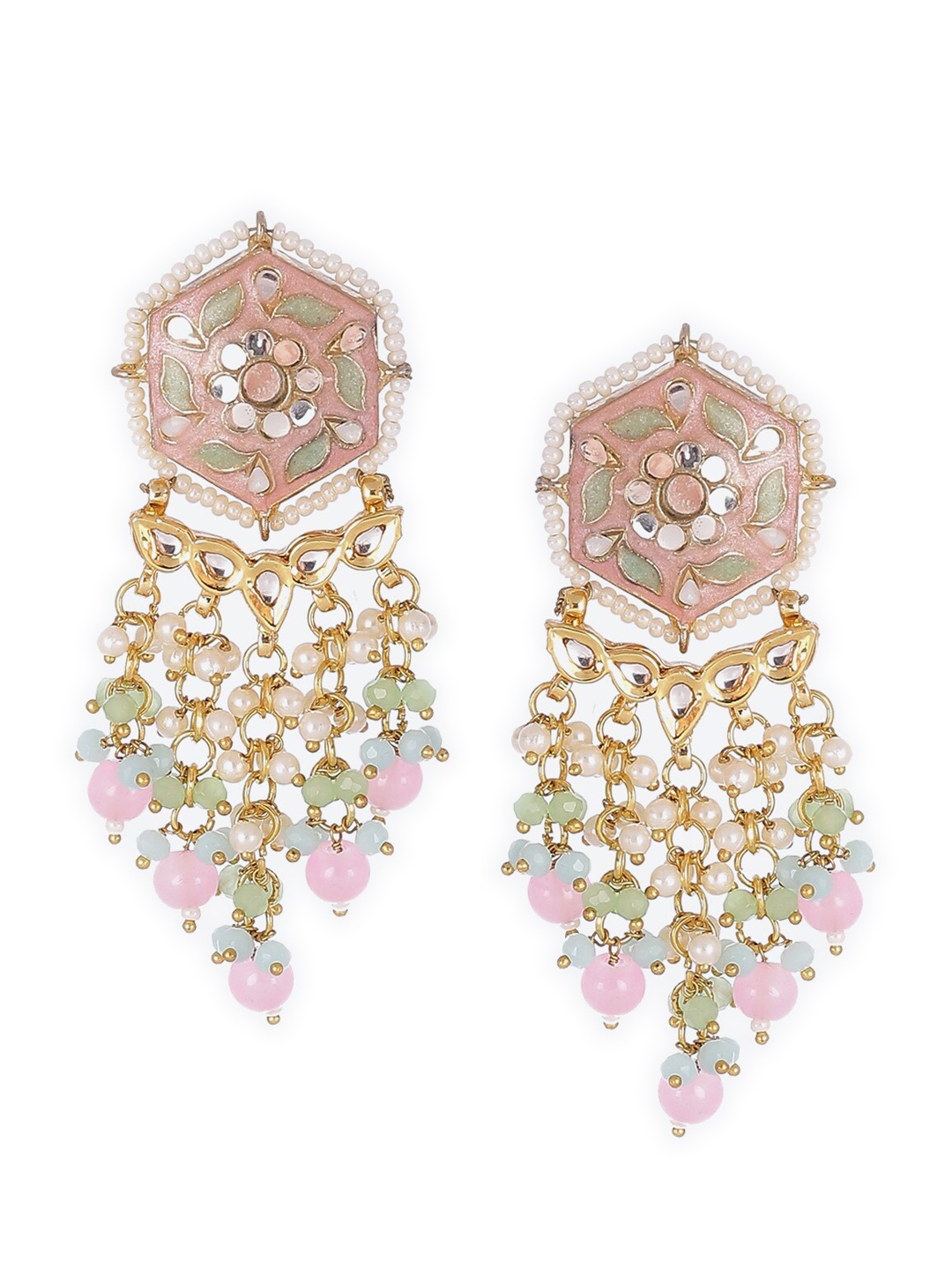 

Biba Women Gold Toned Pink Contemporary Drop Earrings