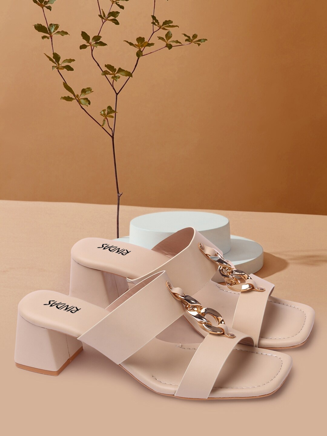 

RINDAS Cream-Coloured Strappy Buckled Stylish Block Heels