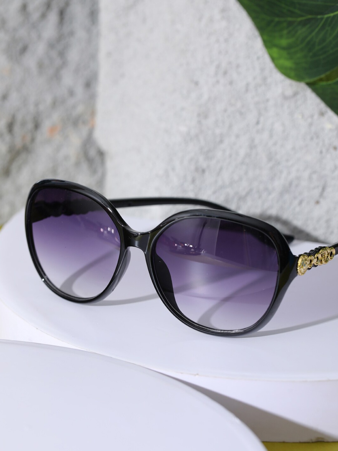 

Jazz and Sizzle Women Purple Lens & Black Oval Sunglasses with UV Protected Lens